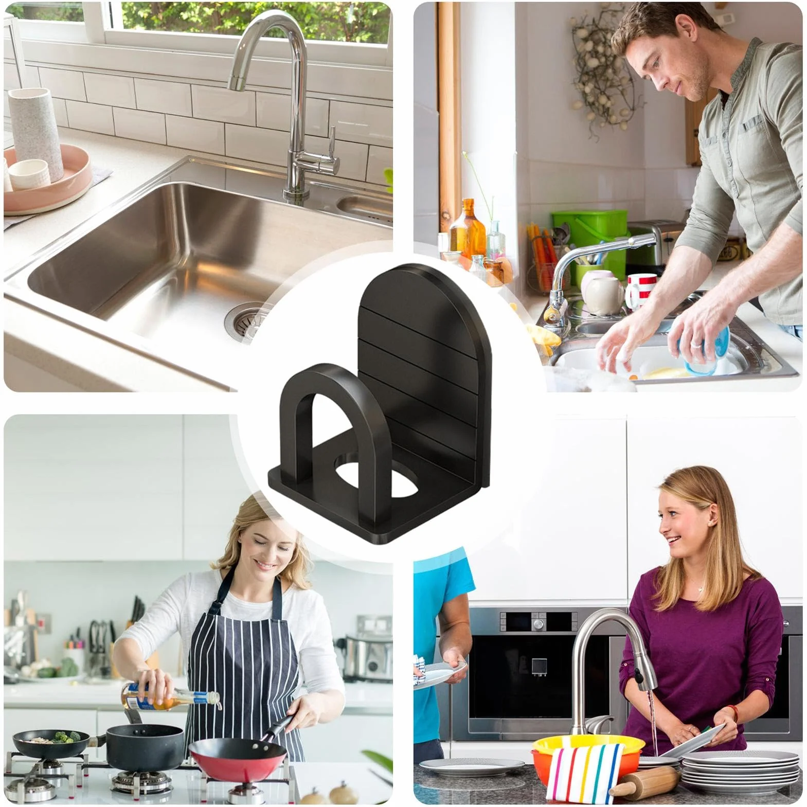 2 montowany na ścianie stojak na gąbkę, bez wiercenia, aluminiowy stojak do montażu na ścianie, uchwyt na gąbkę, szybkie opróżnianie stojak do przechowywania w kuchni, ochrona ściany, prosta