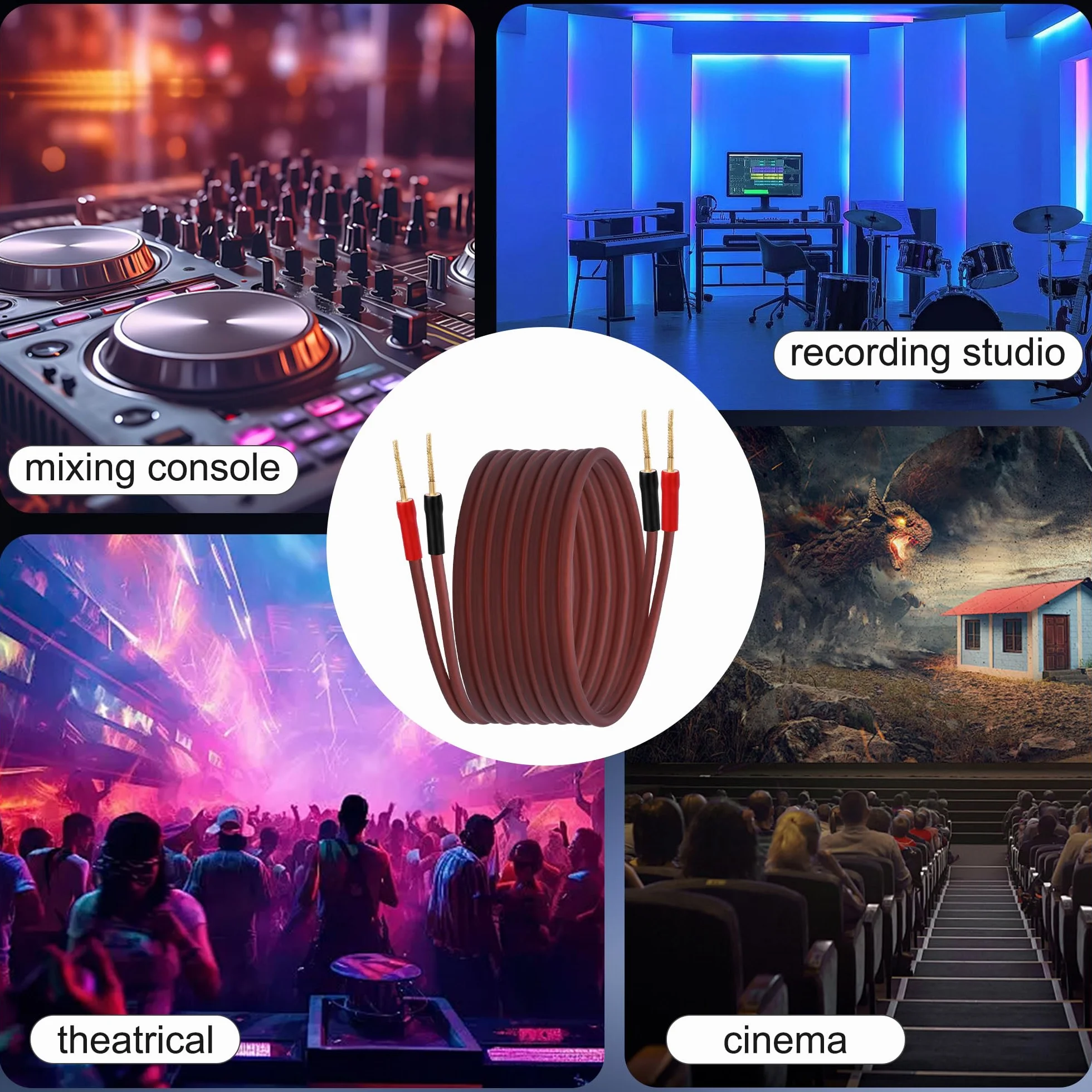 XMSJSIY Flex Pin Banane Kabel głośnikowy 14AWG HiFi Audio OFC spleciony terminal złocony w złoto wtyczka głośnikowa kabel audio głośnikowy do wzmacniacza systemu dźwiękowego - 2M / 6.56 stóp