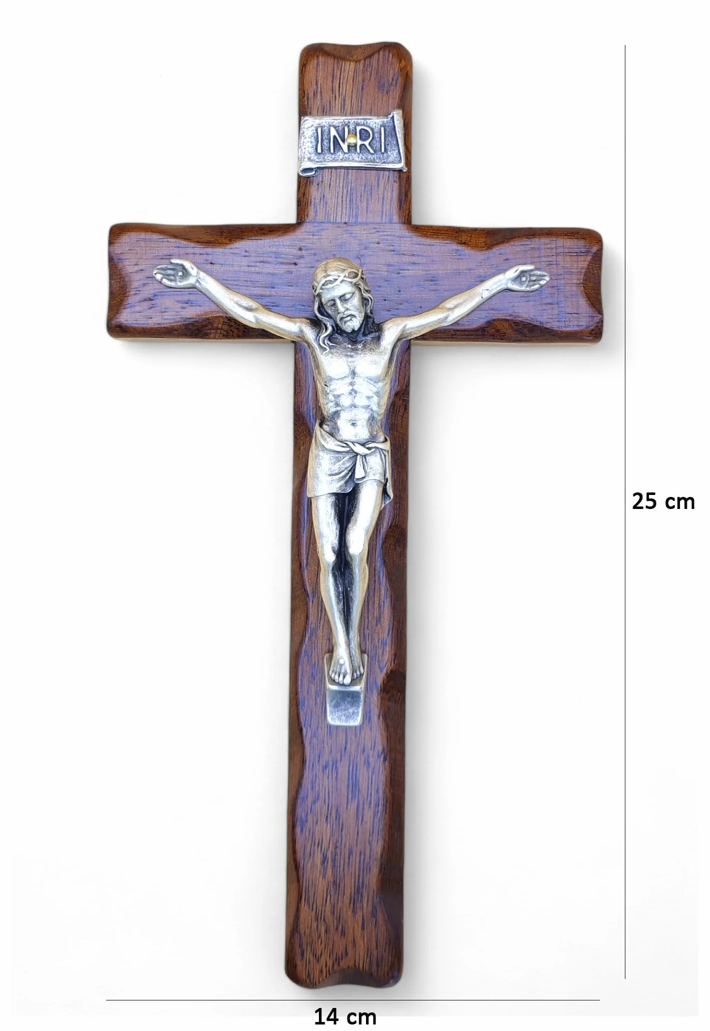 Drewniany krzyż ścienny Chrystus srebrny 25 x 13,2 cm Made in Italy
