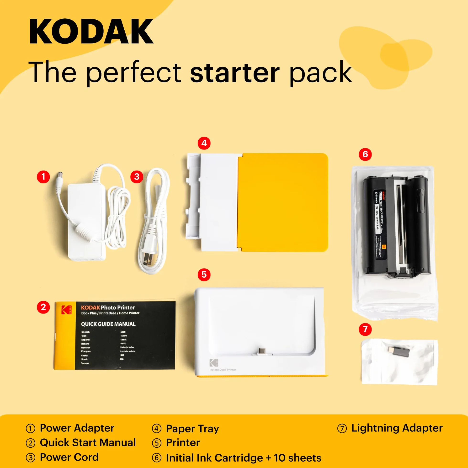 KODAK Dock Plus PD460 Zestaw 90 przyborów fotograficznych i akcesoriów, przenośna drukarka fotograficzna do smartfonów, natychmiastowe rysowanie zdjęć 10x15cm, iOS i Android, Bluetooth i Docking -