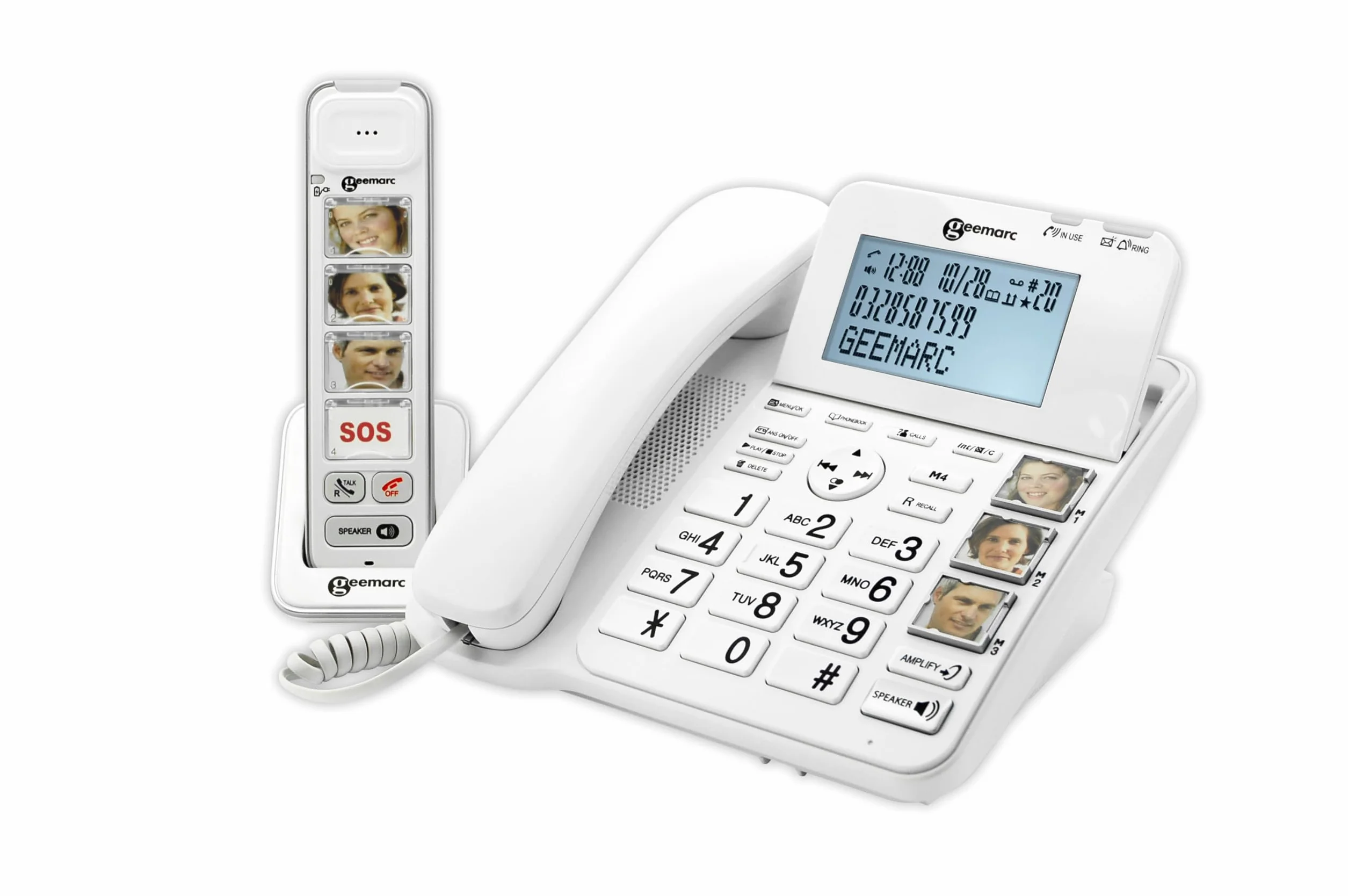 Geemarc Amplidect 295 Combi Photo telefon stacjonarny ze wzmacniaczem i dodatkową słuchawką z dużymi, dopasowywanymi przyciskami fotograficznymi dla seniorów – od niskiej do średniej utraty słuchu –
