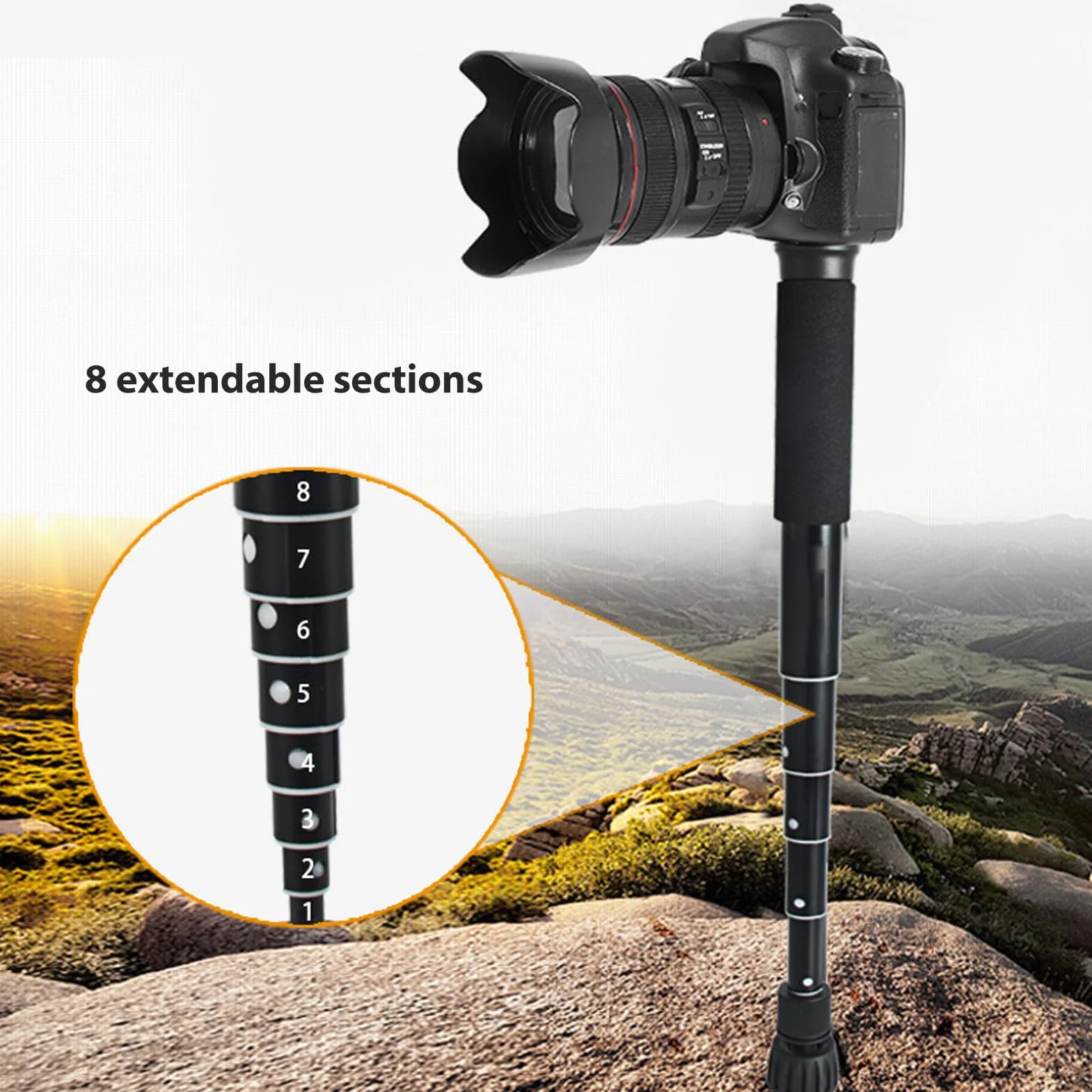 62-calowy Monopod do Aparatu, Wytrzymały Monopod do Bezlusterkowych Lustrzanek Cyfrowych, Stabilny Monopod Fotograficzny, Lekki i Przenośny, z Etui