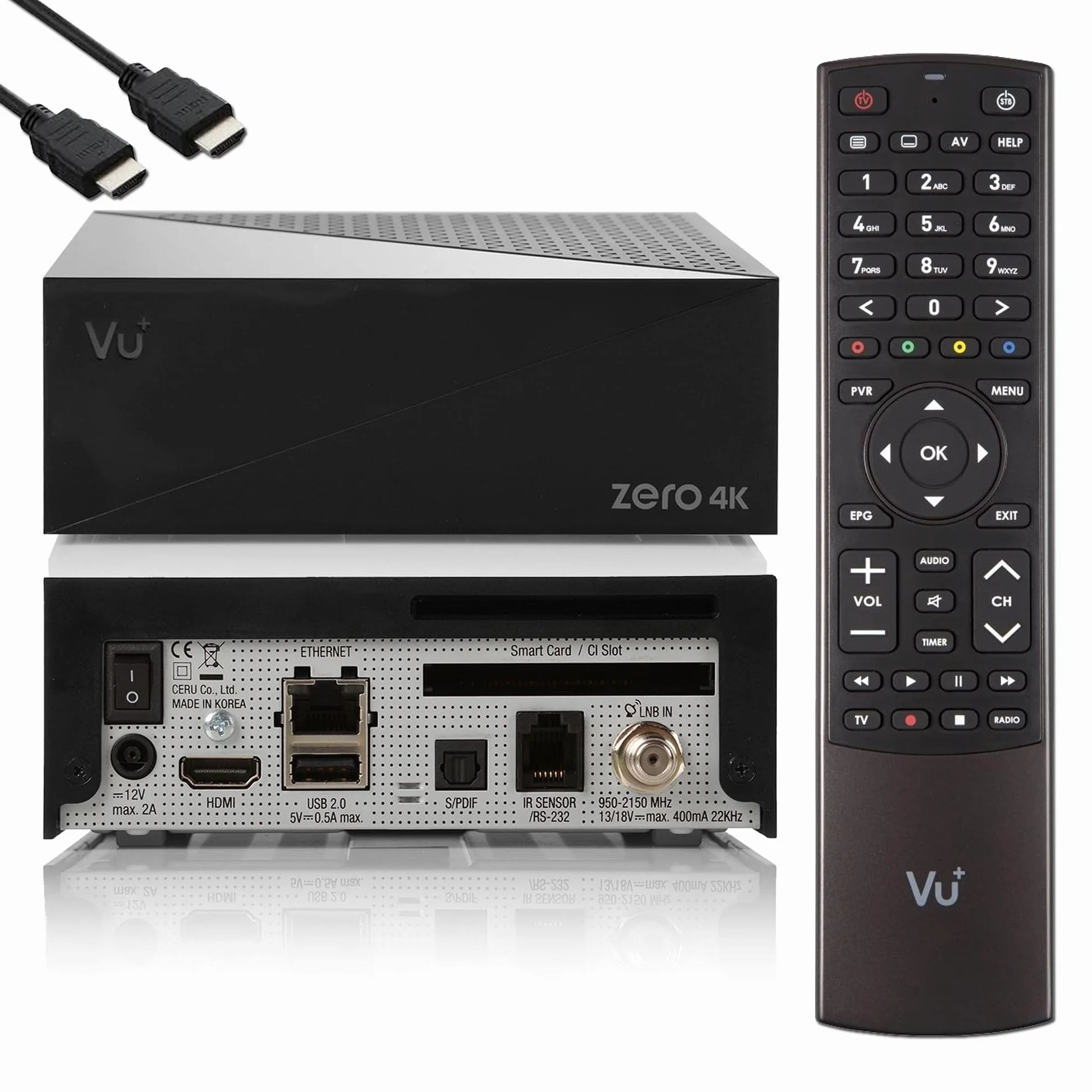 VU Zero 4K – UHD HDR odbiornik satelitarny z 1 tunerem DVB-S2X, E2 Linux Smart Receiver, YouTube, CI + czytnik kart, mediathek HbbTV, funkcja USB PVR + kabel EasyMouse HDMI