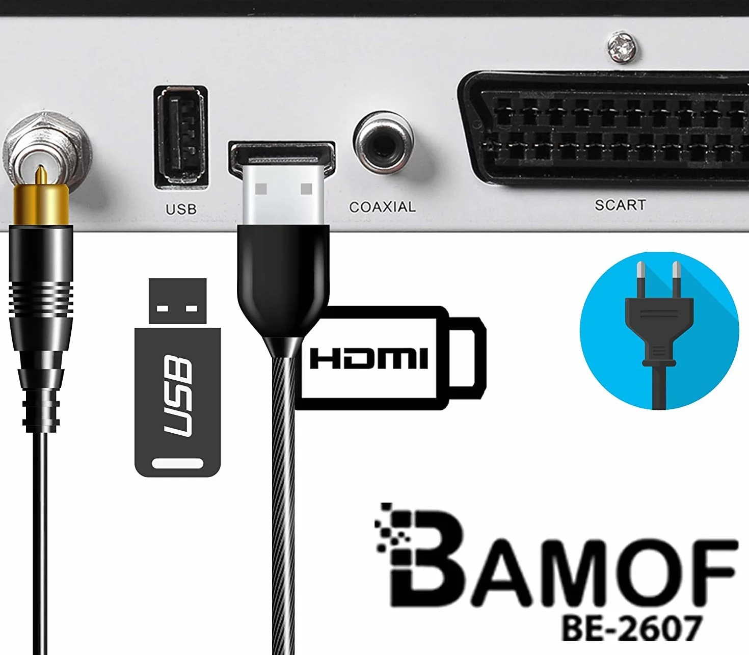 Bamof BE-2607 cyfrowy odbiornik satelitarny (HDTV, DVB-S/S2, HDMI, SCART, 2 x USB 2.0, Full HD 1080p) [wstępnie zaprogramowany dla Astra Hotbird Türksat] [Klasa energetyczna A+++]