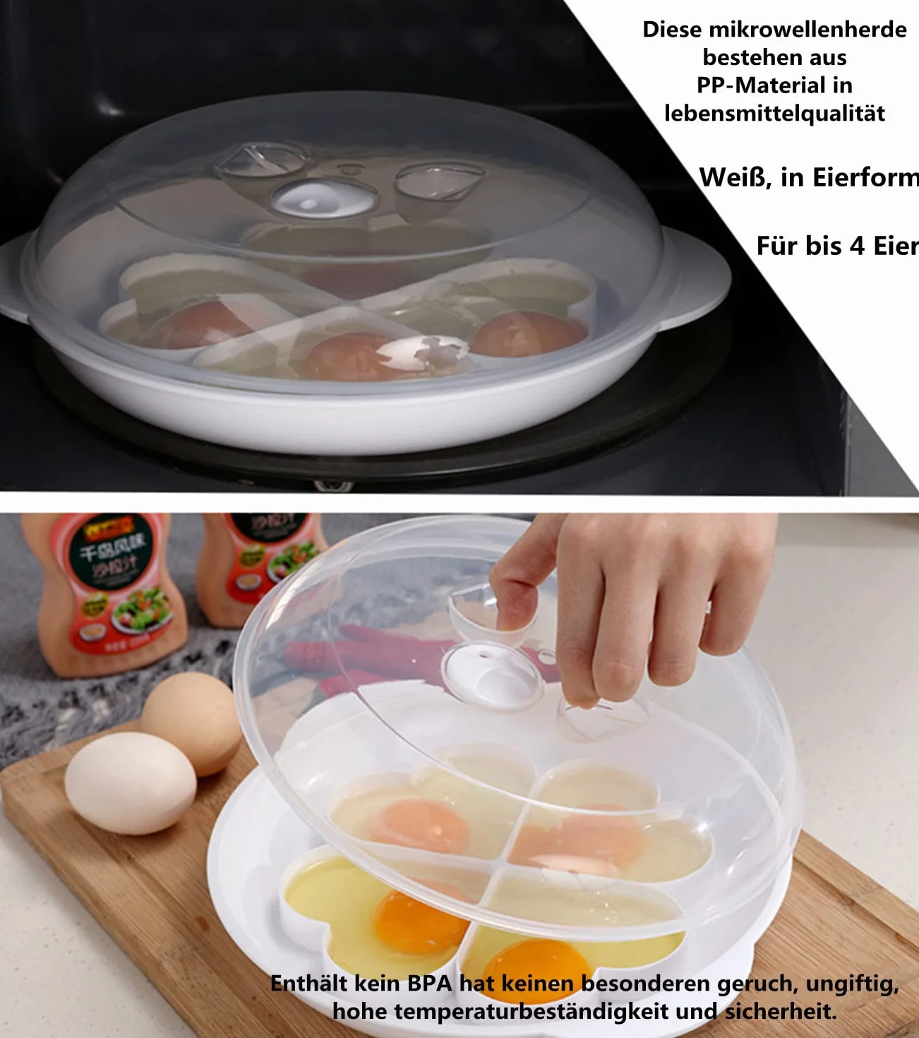 LATRAT Kuchenka mikrofalowa do jajek, omlet, jajko sadzone, na 4 jajka, biały
