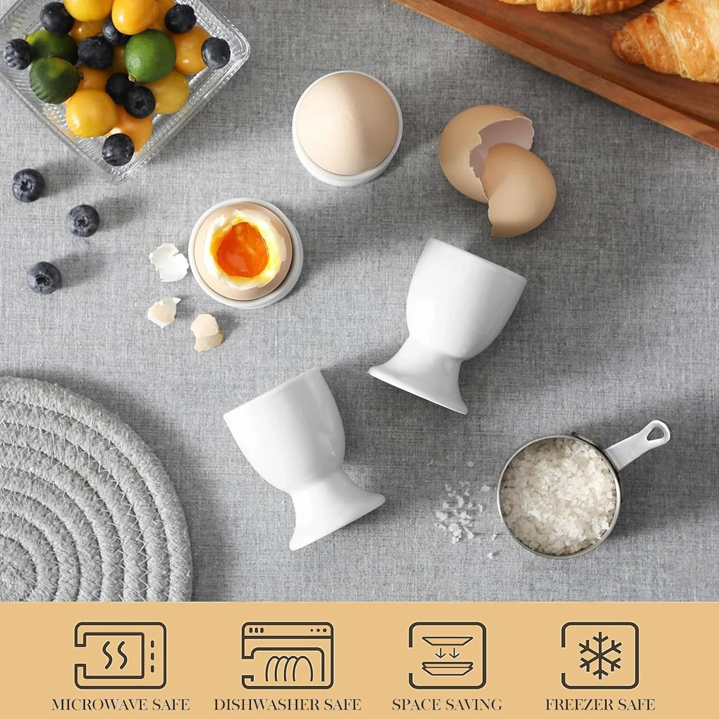 6 sztuk Ceramiczne kieliszki do jajek, zestaw ceramicznych kieliszków na jajka, kieliszki na jajka na Coque, porcelanowe kieliszki do jajek, 7 x 5,1 cm na jajka na miękko i białe