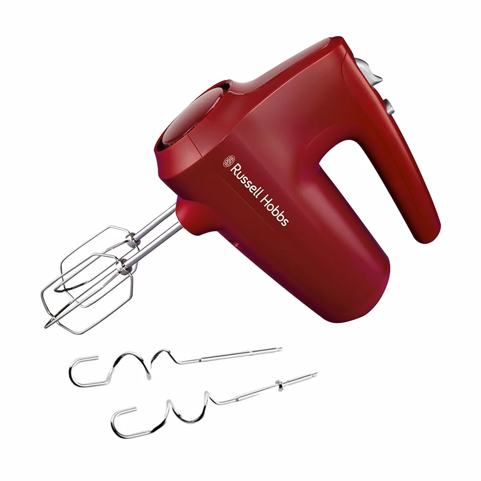 Russell Hobbs Mikser ręczny [Blender ręczny] Desire Red (5 Prędkości + Funkcja pulsacyjna, 2 Chromowane trzepaczki i haki do ciasta, Możliwość mycia w zmywarce, duża moc 350W) 27152-56