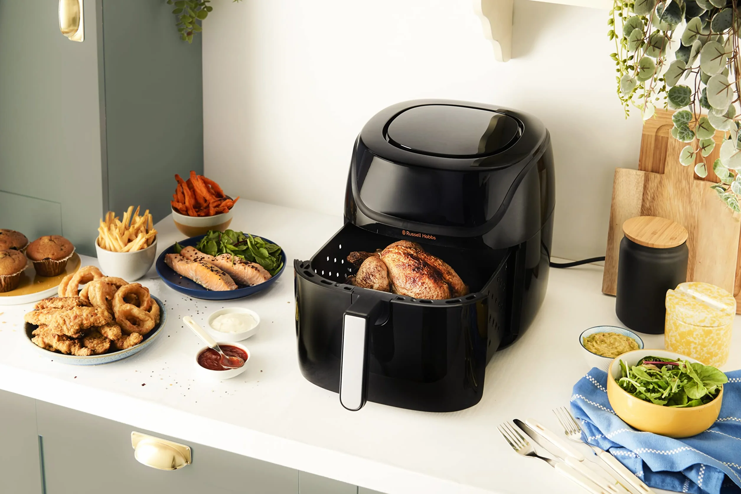 Russell Hobbs Frytkownica beztłuszczowa XXL 8L [7 funkcji gotowania, 10 programów] Rapid Air (można myć w zmywarce, max. 220°C, frytkownica bez oleju, grill, pieczenie, smażenie) SatisFry 27170-56