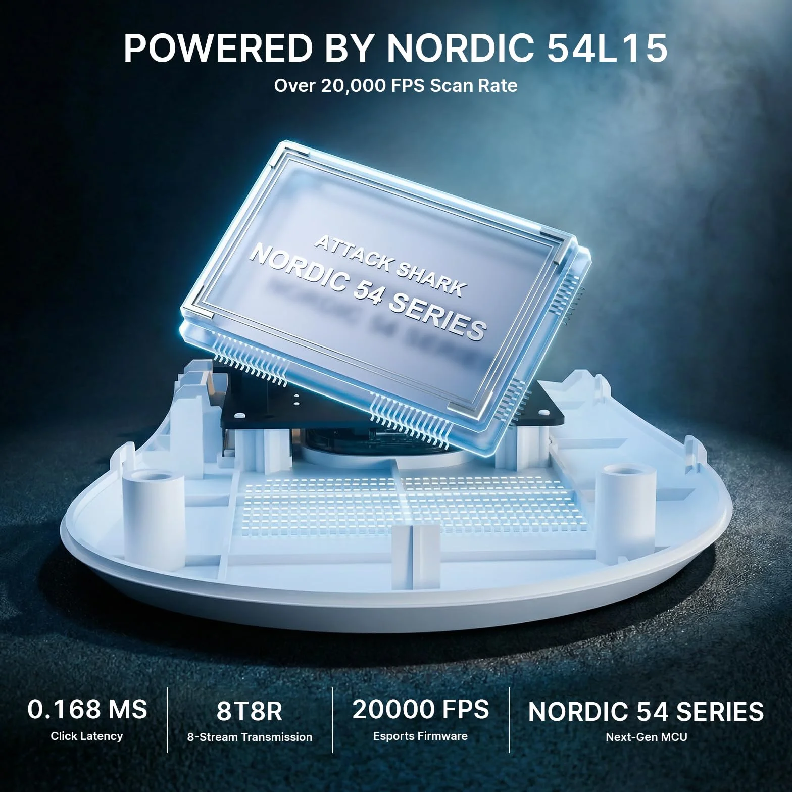 ATTACK SHARK V8 Bezprzewodowa Mysz Gamingowa 8000Hz, Chip Nordic 54L15, Sensor PAW3950MAX, 59g Ultralekka, 42000 DPI, 20 000 FPS, Ergonomiczna, BT / 2,4GHz / Przewodowa, Powłoka Ice, PC/Win, Biały