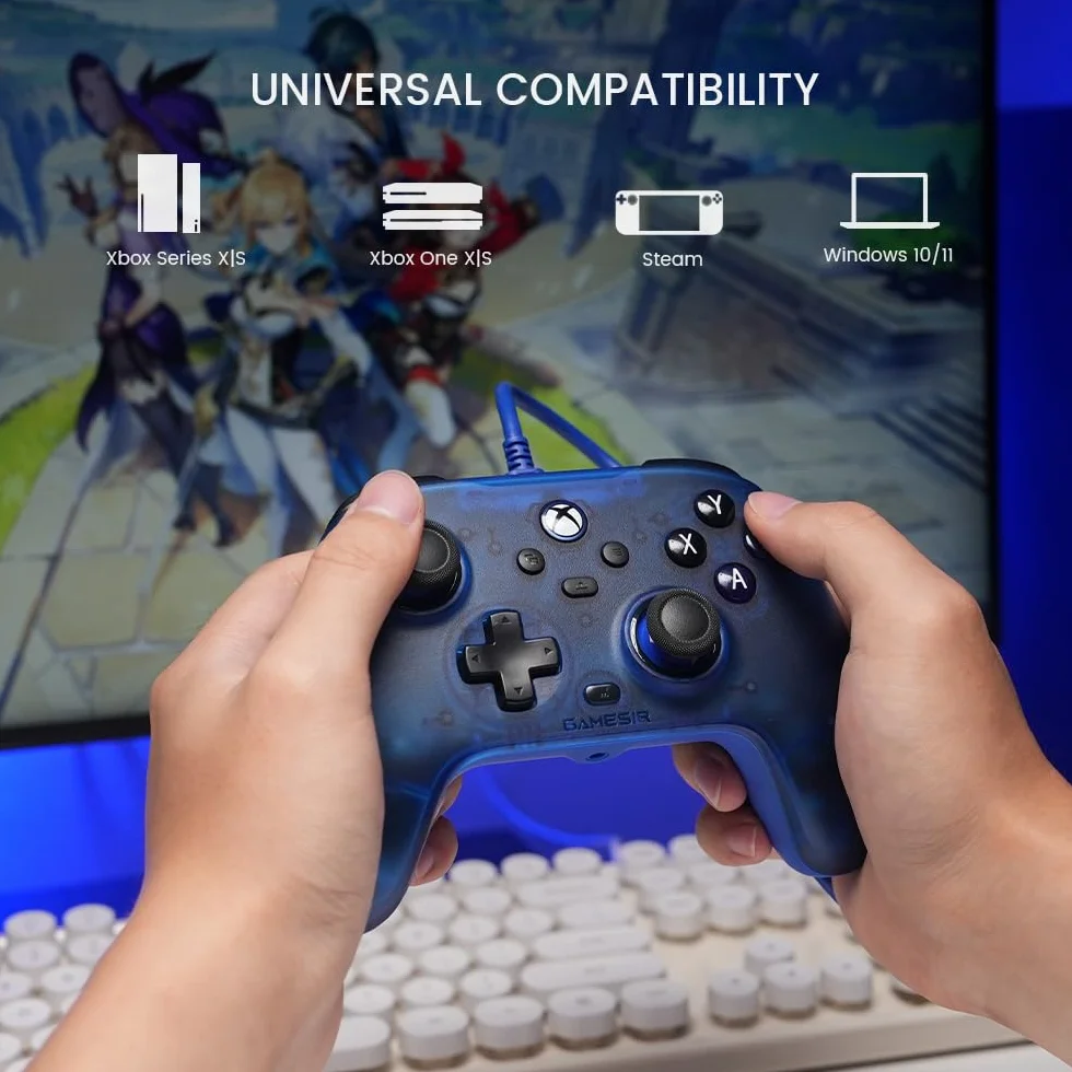 GameSir T7 Wired kontroler do Xbox Series X|S, Xbox One & Windows 10/11, Plug and Play gamepad z Hall Joysticks/Hall Trigger, 3,5 mm Audio Jack - niebieski