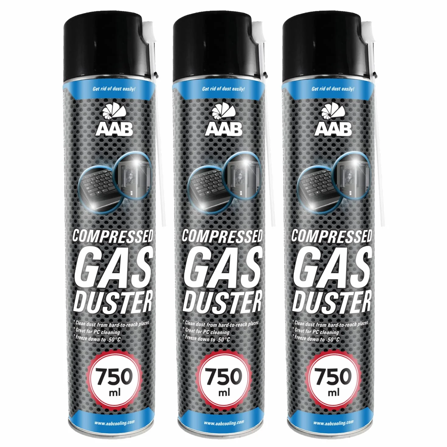 AABCOOLING Compressed Gas Duster 3 x 750ml - Sprężony Gaz, Sprężone Powietrze do Wyposażenia Komputerowego, Puszka, Spray do Czyszczenia Komputera, Klawiatury, Laptopa, Sprzętu Biurowego, PC