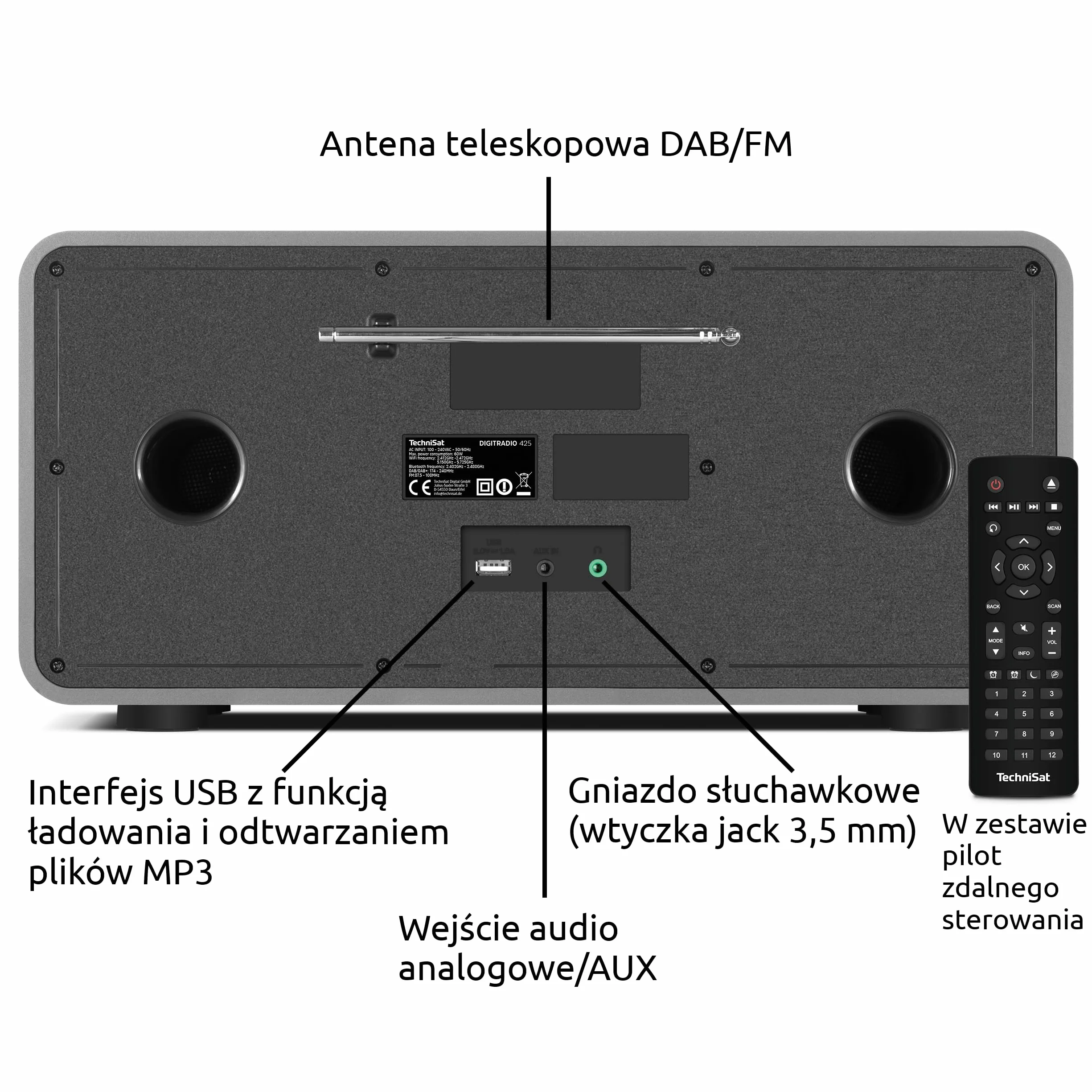 TechniSat DIGITRADIO 425 – radio stereo DAB+ i internetowe z odtwarzaczem CD (Bluetooth, Wi-Fi, USB, AUX, Spotify Connect, 40 W, equalizer, kolorowy wyświetlacz, sterowanie aplikacją) antracyt