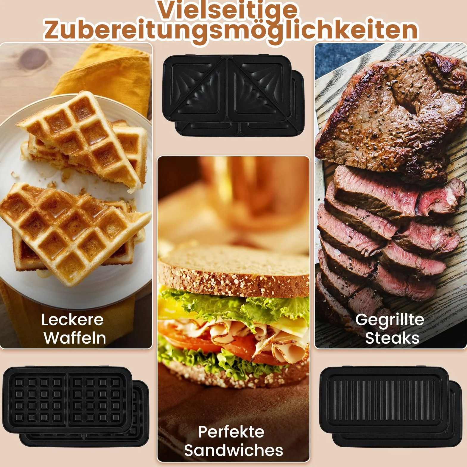 COSTWAY Elektryczny opiekacz do kanapek, 1200 W, 3 w 1, prasa do panini i opiekacz do kanapek, przenośny grill kontaktowy z 6 zdejmowanymi płytami nieprzywierającymi i 5 regulacją temperatury