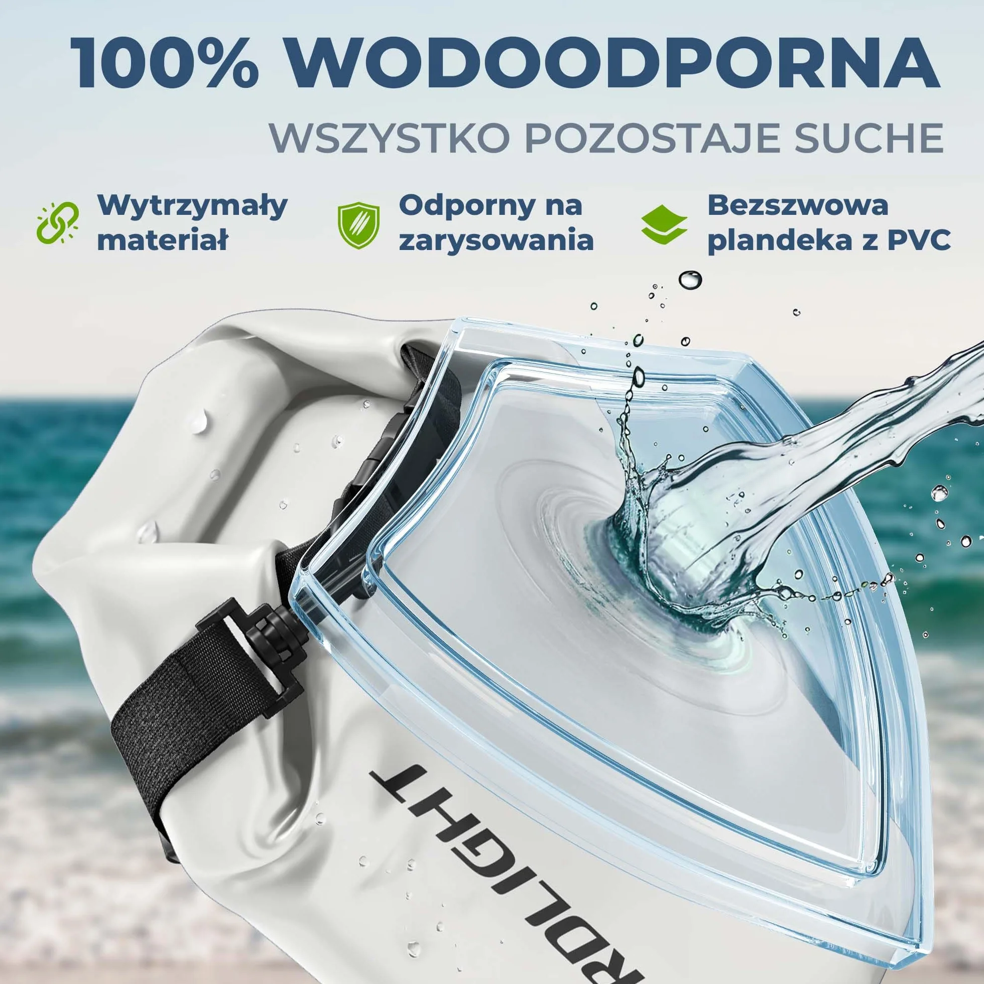 Nordlight Wodoodporna torba sucha Dry Bag 15L - (Biały) Zapięcie roll-top i pasek na ramię | Pływanie, kąpiele, plaża, spływy kajakowe, wiosłowanie na stojąco, nurkowanie