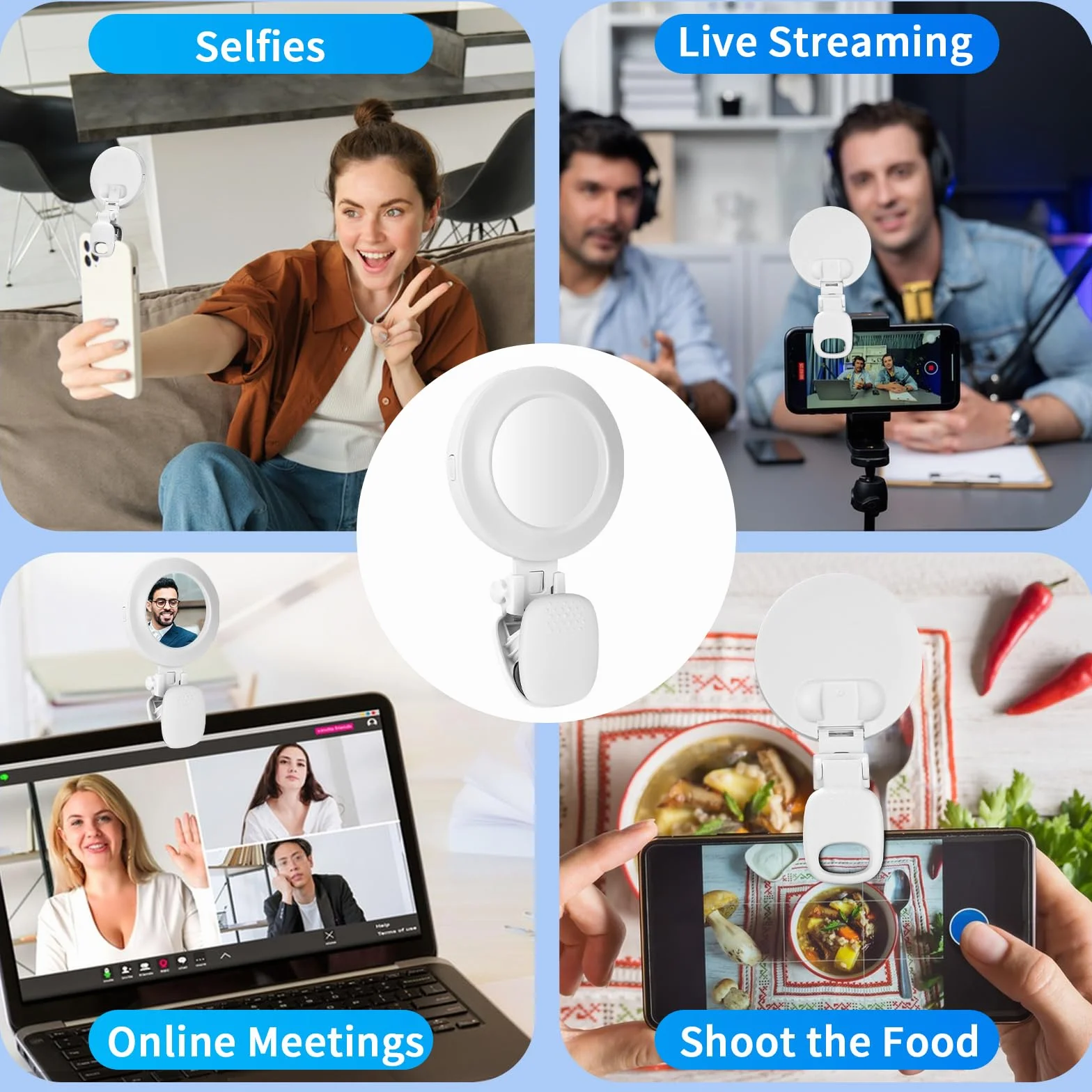 Lampa pierścieniowa na telefon komórkowy, lampa wideo z lustrem, lampa pierścieniowa, 3 ściemniane kolory i 5 poziomów jasności, obracane o 180°, światło do selfie, wideokonferencji, do vlogów Tiktok