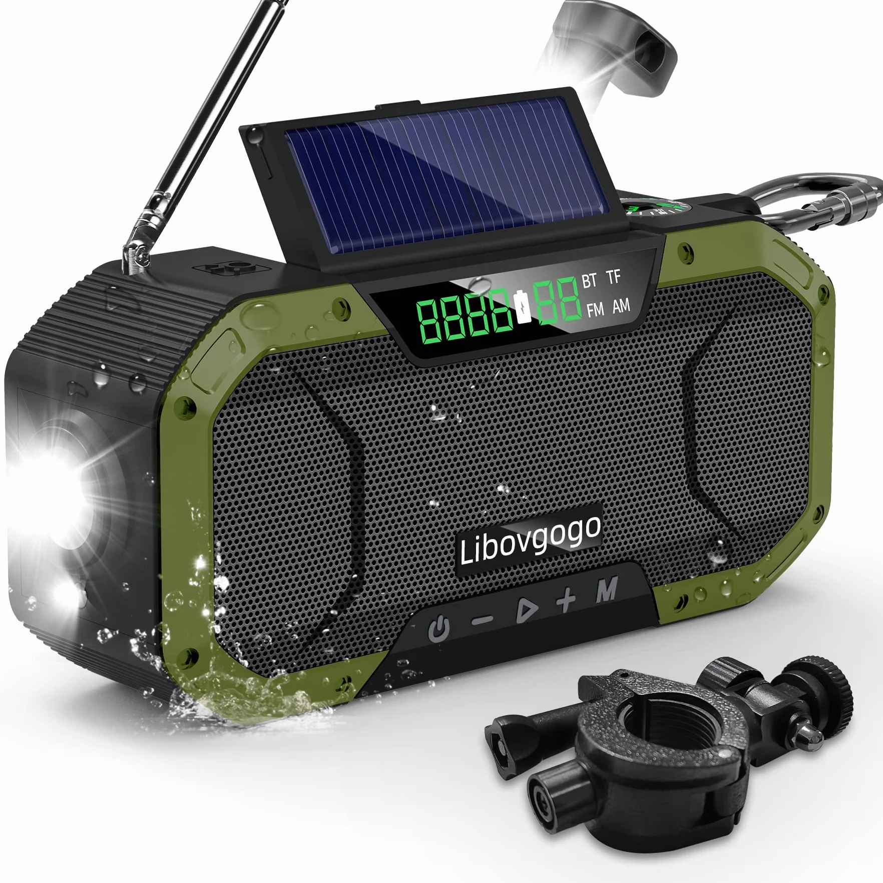 Radio awaryjne, ochrona przed rozbryzgami wody, głośnik Bluetooth, przenośne radio solarne AM/FM, z latarką, panel solarny LED, 5000 mAh, powerbank outdoorowy, kemping, dynamo