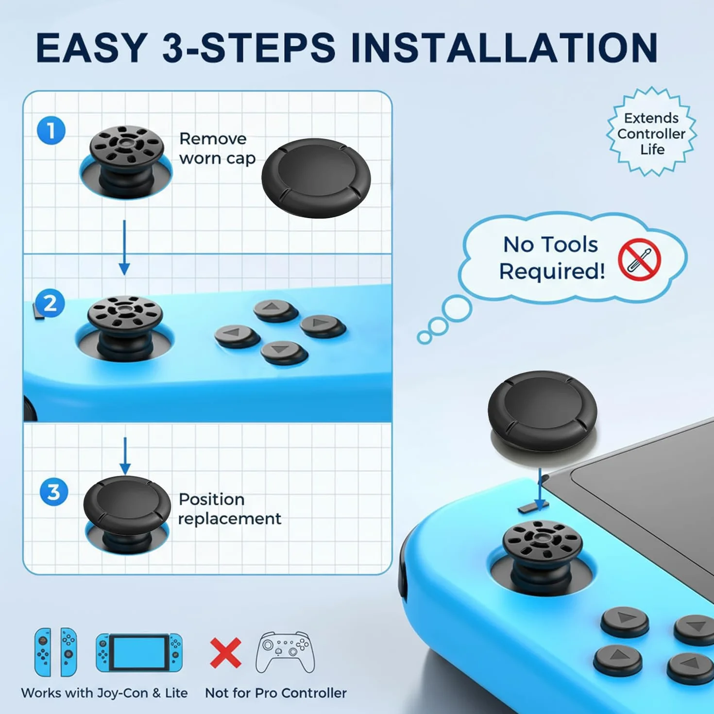 Zamienna nasadka do Switch/OLED/Lite, silikonowe nakładki joysticka, uchwyty na kciuki do przełącznika, protege (5 par, czarna)