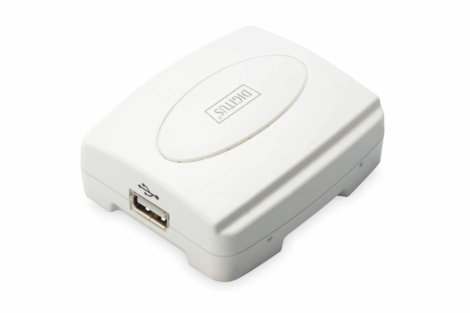 DIGITUS Fast Ethernet serwer druku z USB 2.0, 1 x RJ45, 1 x USB A, niezależny system operacyjny, serwer drukarek, kompatybilny z DHCP TCP/IP, łatwa instalacja, w zestawie zasilacz, biały