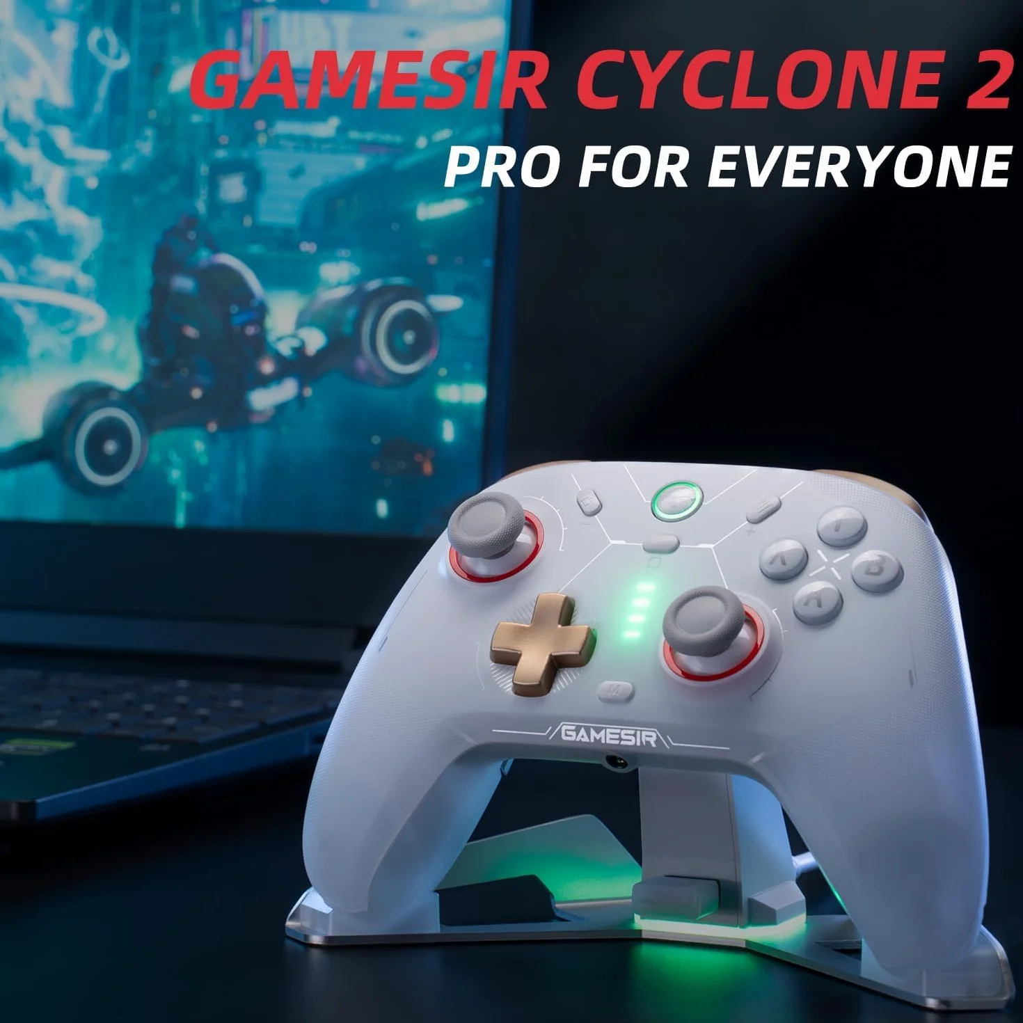 GameSir Cyclone 2 Multiplatform Wireless Controller- TMR Electromagnetic Joysticks&Hall Effect Switch triggers,6-axis Gyro Gaming Controller for Switch/PC/iOS/Android/Steam (Phantom White Bundle)