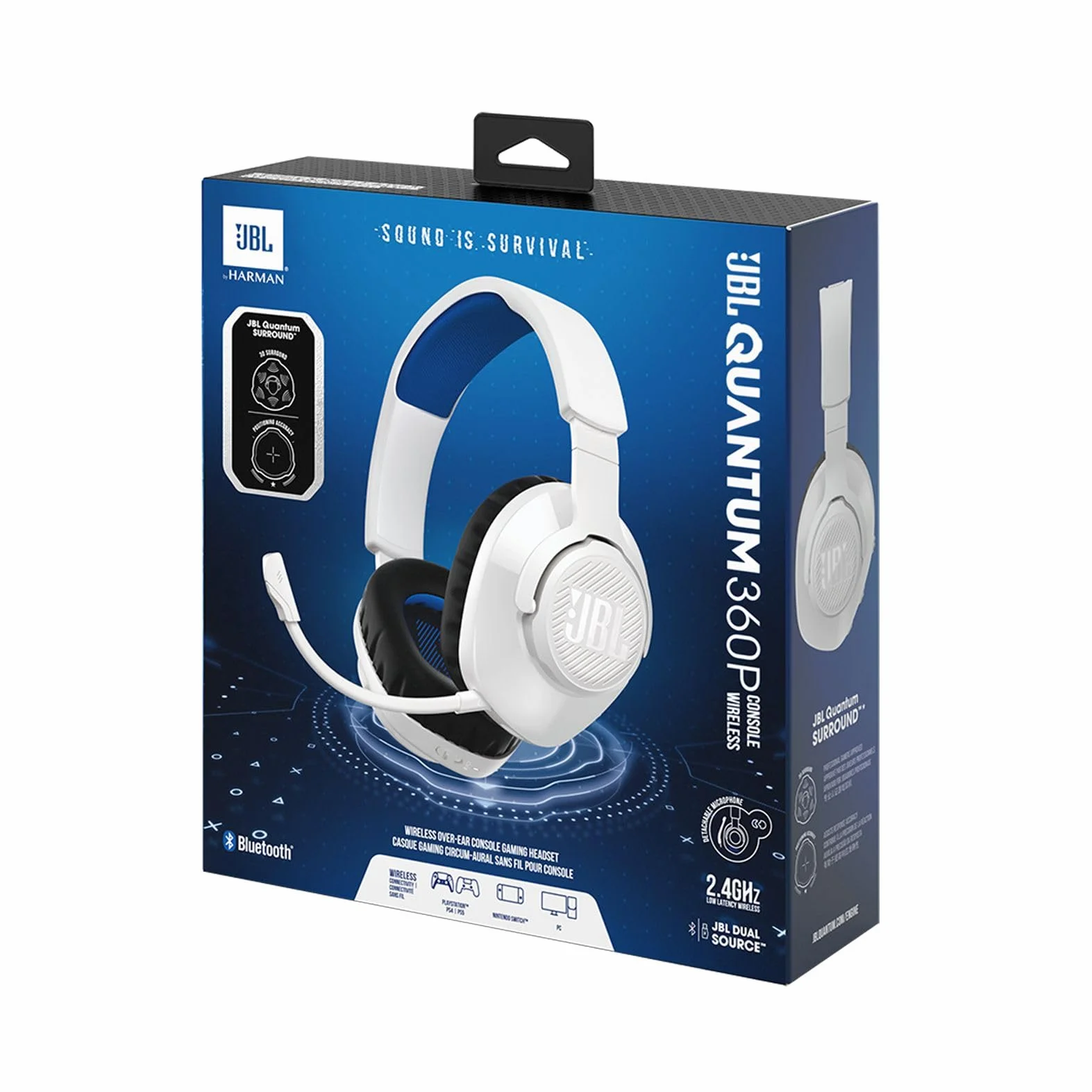 JBL Quantum 360P Bezprzewodowy Zestaw Słuchawkowy z Mikrofonem do Gier PS4 PS5 Nintendo Switch Xbox PC 22h Biały