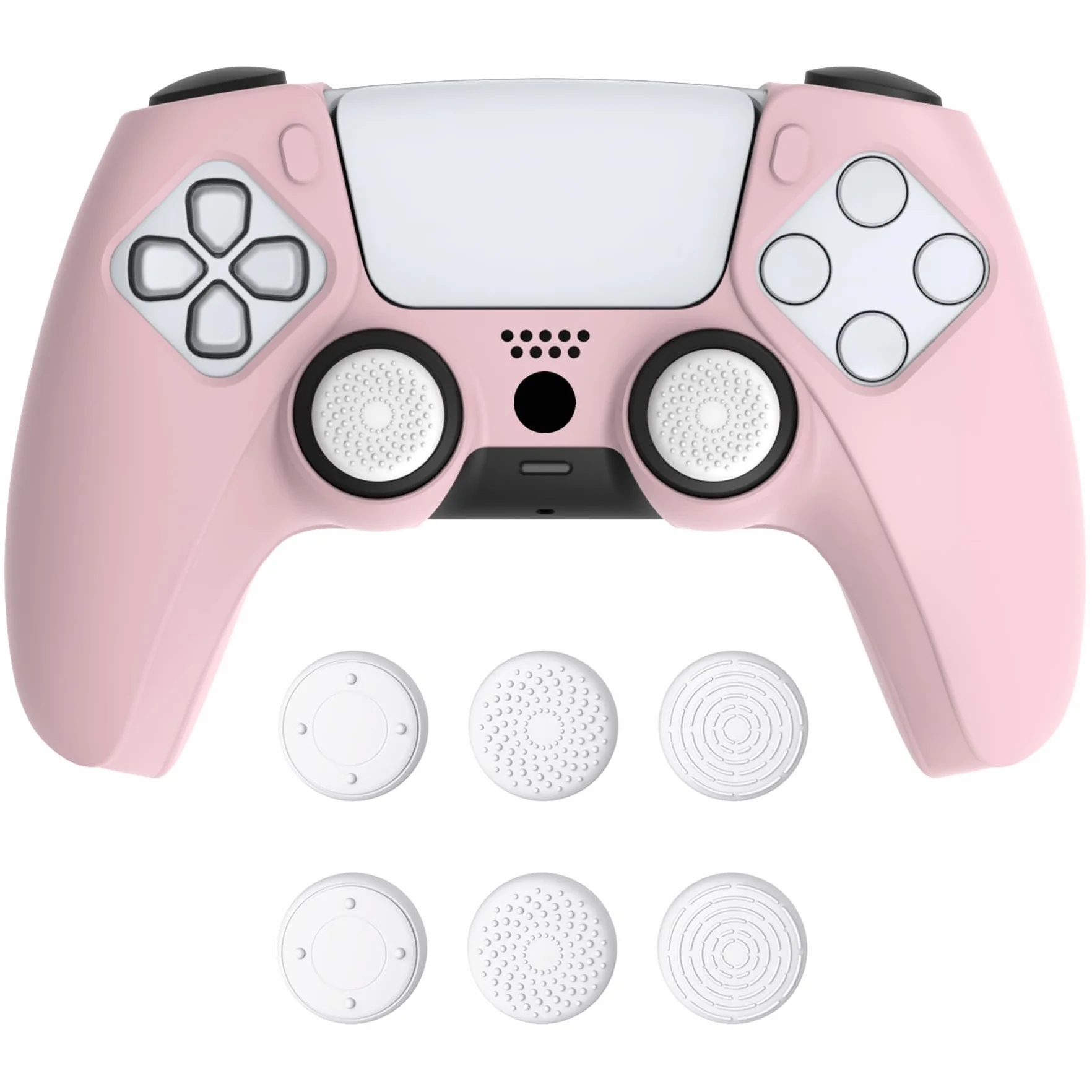 PlayVital Silikonowy Pokrowiec do ps5 Kontroler,Antypoślizgowy Ochronny Etui do ps5 Stacją ładującą z 6 Nakładkami Kciuki-Kwiaty Wiśni Różowy(Pure Series Dockable Model)