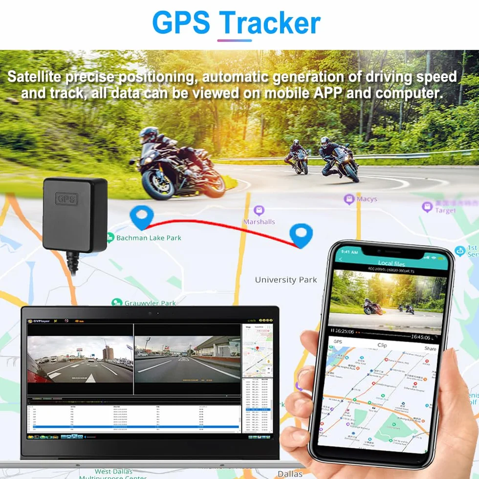 VSYSTO Rejestrator Jazdy Motocyklem Nadzór Parkowania Flameout Video Podwójna Kamera Przednia i Tylna 1080P 140 ° Szeroki kąt 3-calowy Ekran IPS WiFi GPS Pełne Ciało Wodoodporny Noktowizorz