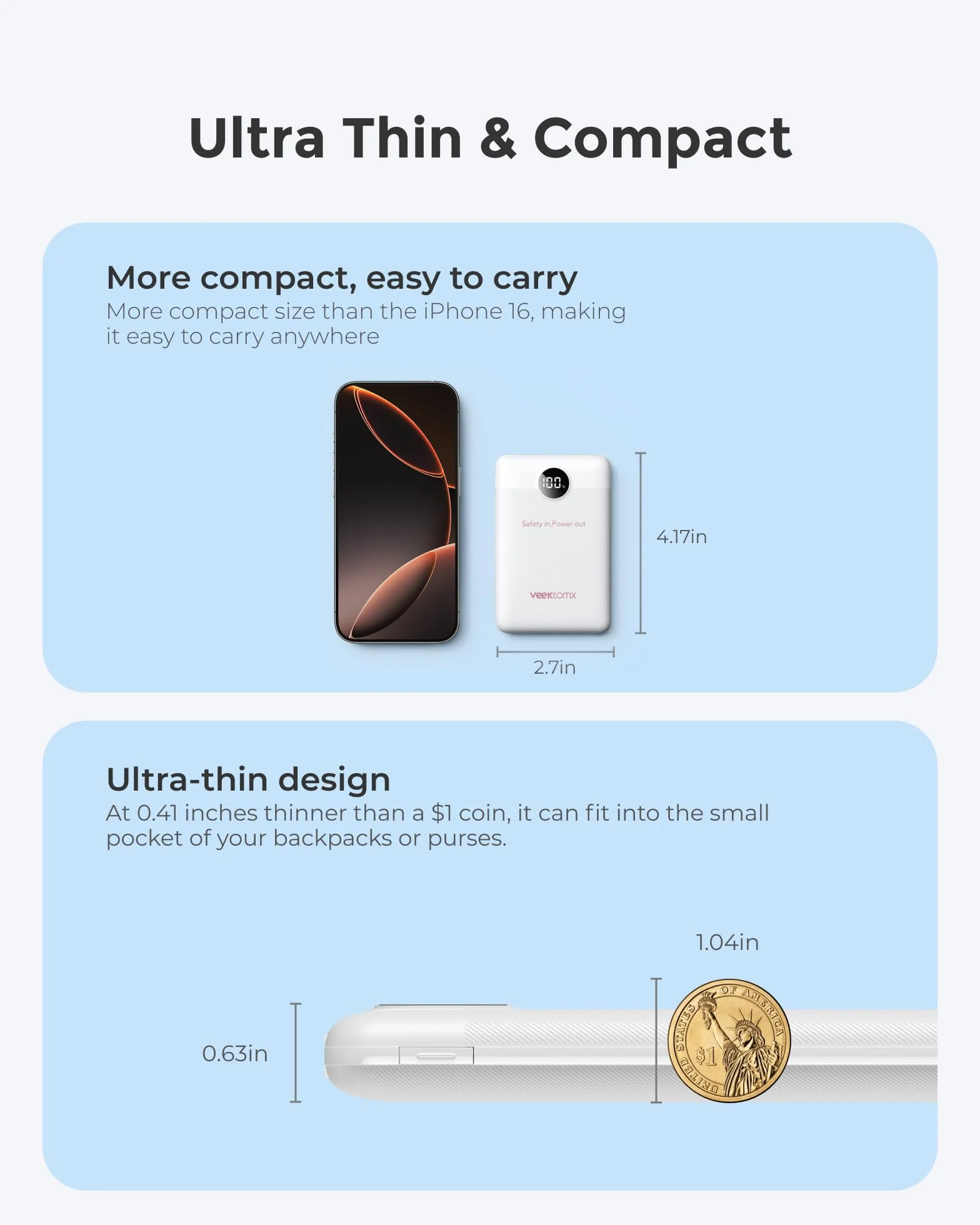 VEEKTOMX Mini Power Bank 10000mAh Mały Power Bank 22.5W Quick Charge, PD 3.0 Szybkie Ładowanie Zewnętrzne Bateria, Podwójne Wyjście Ultra Kompaktowa Ładowarka Kompatybilna iPhone 14/Sumsang s22/Xiaomi