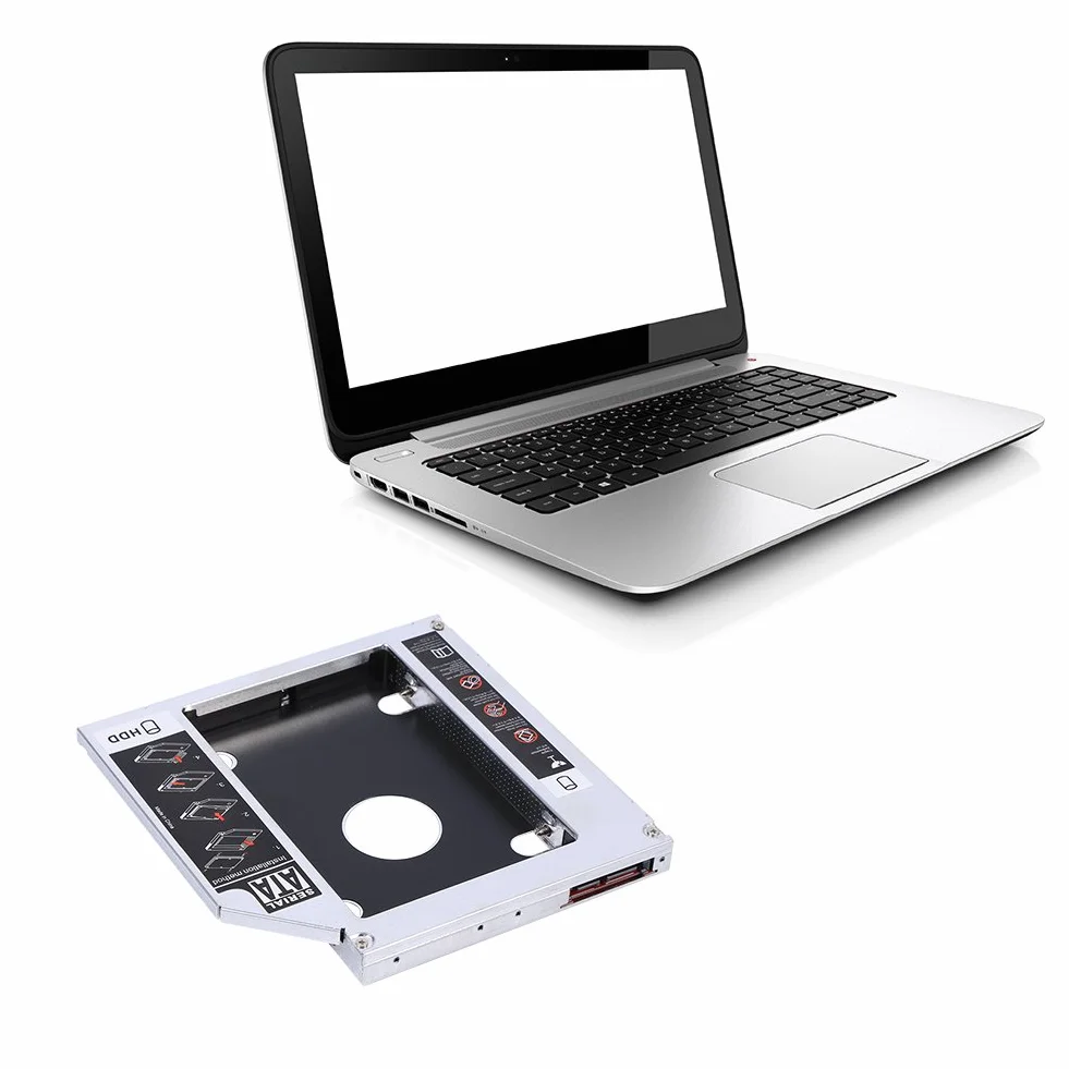Obudowa dysku twardego, uniwersalny 2nd 12,7 mm twardy dysk optyczny adapter DVD adapter aluminiowy SATA HDD obudowa dysku twardego obsługuje dysk twardy 2,5 HDD, SATA, SATAII, SATA-III SDD