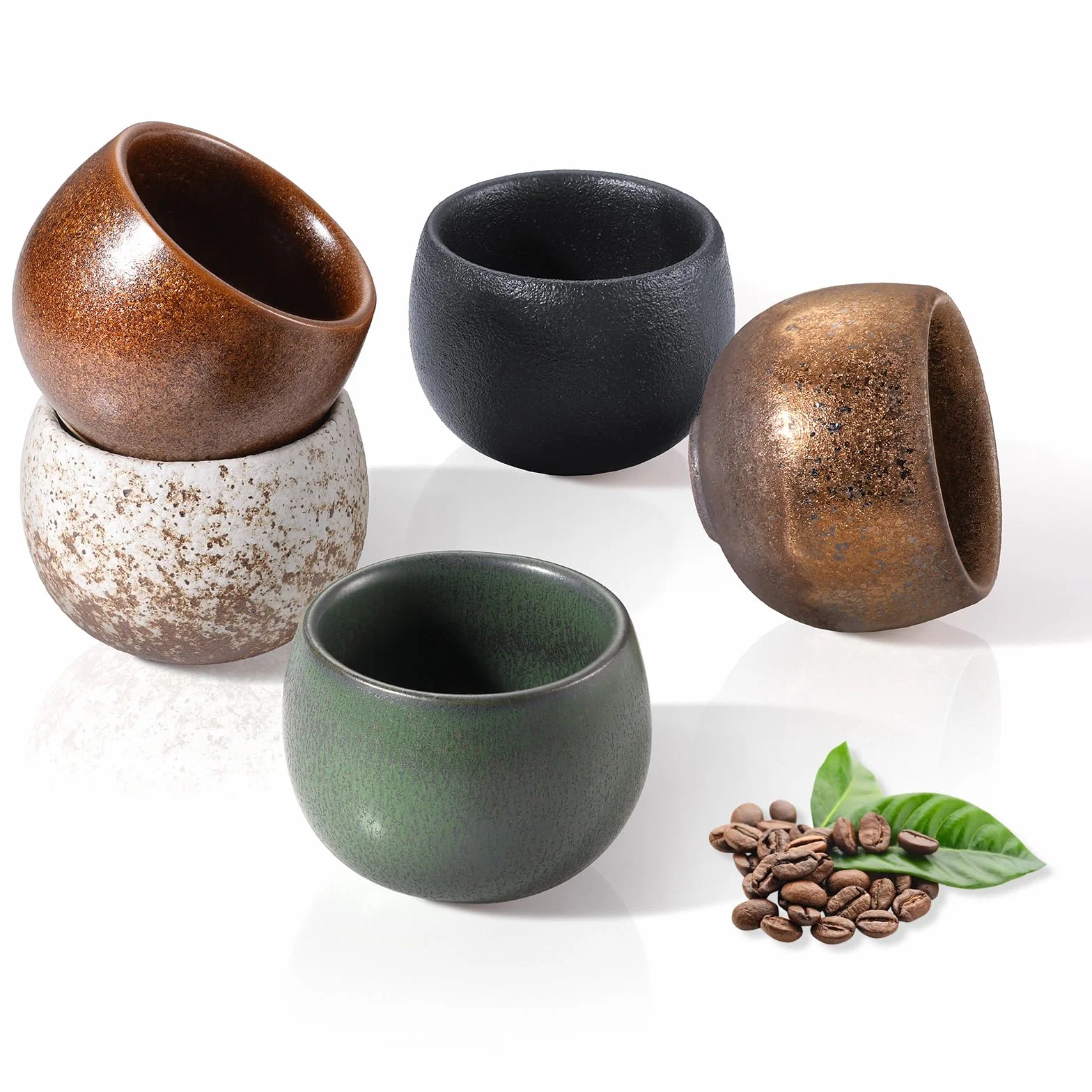 ecooe Filiżanki do espresso o grubych ściankach z kamionki, zestaw 5 sztuk, 50 ml, ręcznie wykonane porcelanowe filiżanki do kawy, ceramiczne filiżanki do herbaty, prezenty dla kobiet, mężczyzn