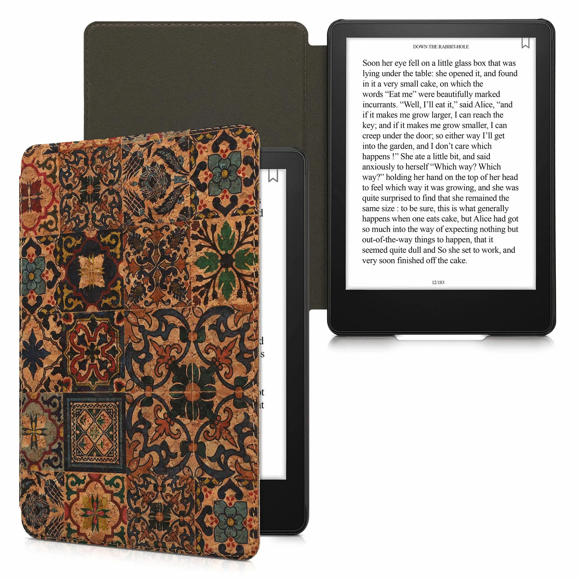kwmobile Korkowe etui kompatybilne z Amazon Kindle Paperwhite (11. generacji - 2021), etui ochronne na czytnik e-booków, etui z klapką, wzór brązowy/niebieski/czerwony