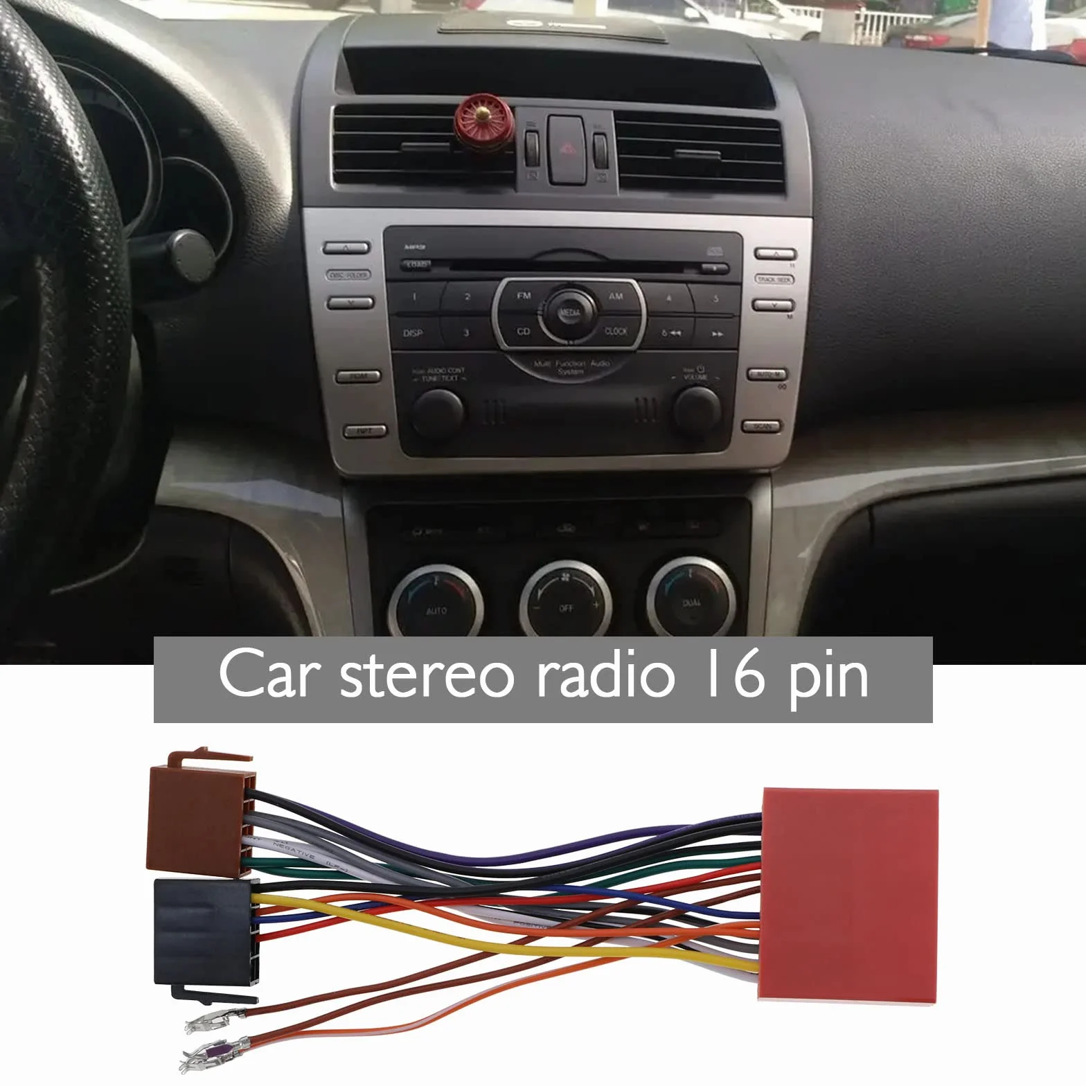 Samochodowe radio stereo ISO zamiennik wiązki przewodów kompatybilny z Mazda 2001 i nowszymi 16-pinowymi wiązkami przewodów ISO adapter złącza 19 cm