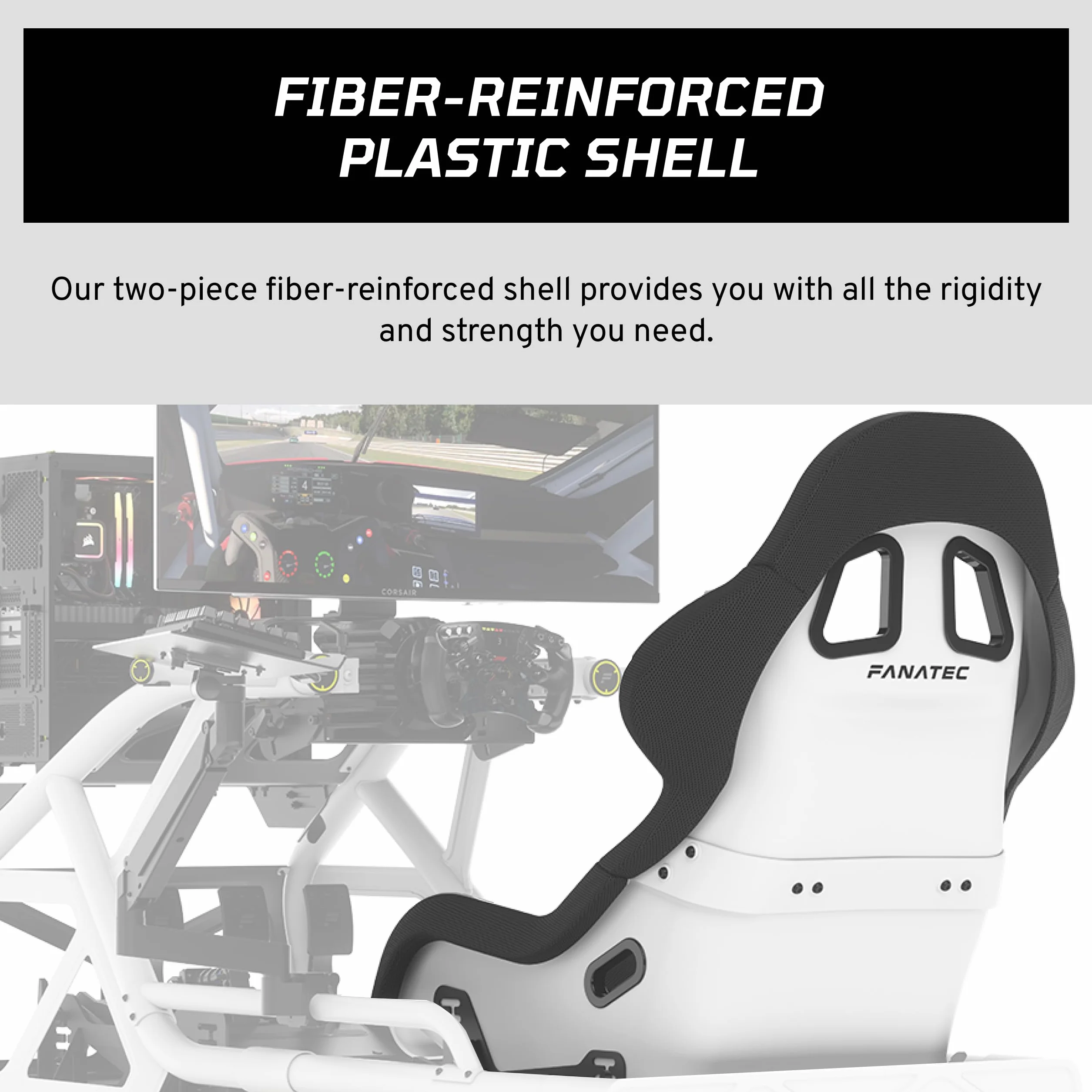 FANATEC ClubSport GT Sim Racing Krzesło Kokpitowe Wzmocnione Włóknem Obudowa Białe