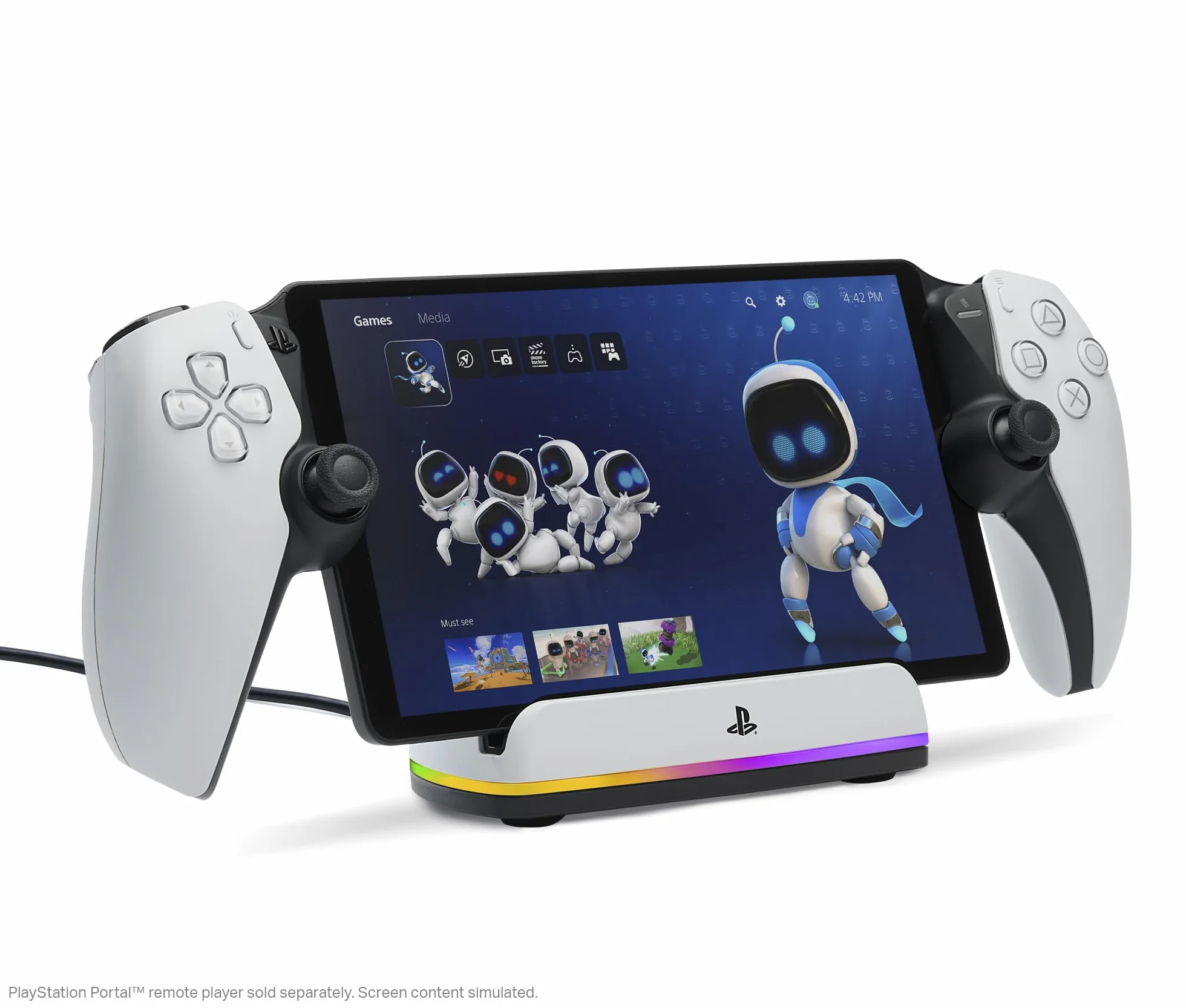 Stacja ładująca PowerA do konsoli PlayStation Portal™ Remote Player z Lumectra™, oświetlenie RGB, zasilanie USB, ładowarka magnetyczna, ładowanie i stojak, obciążona podstawa, oficjalna licencja