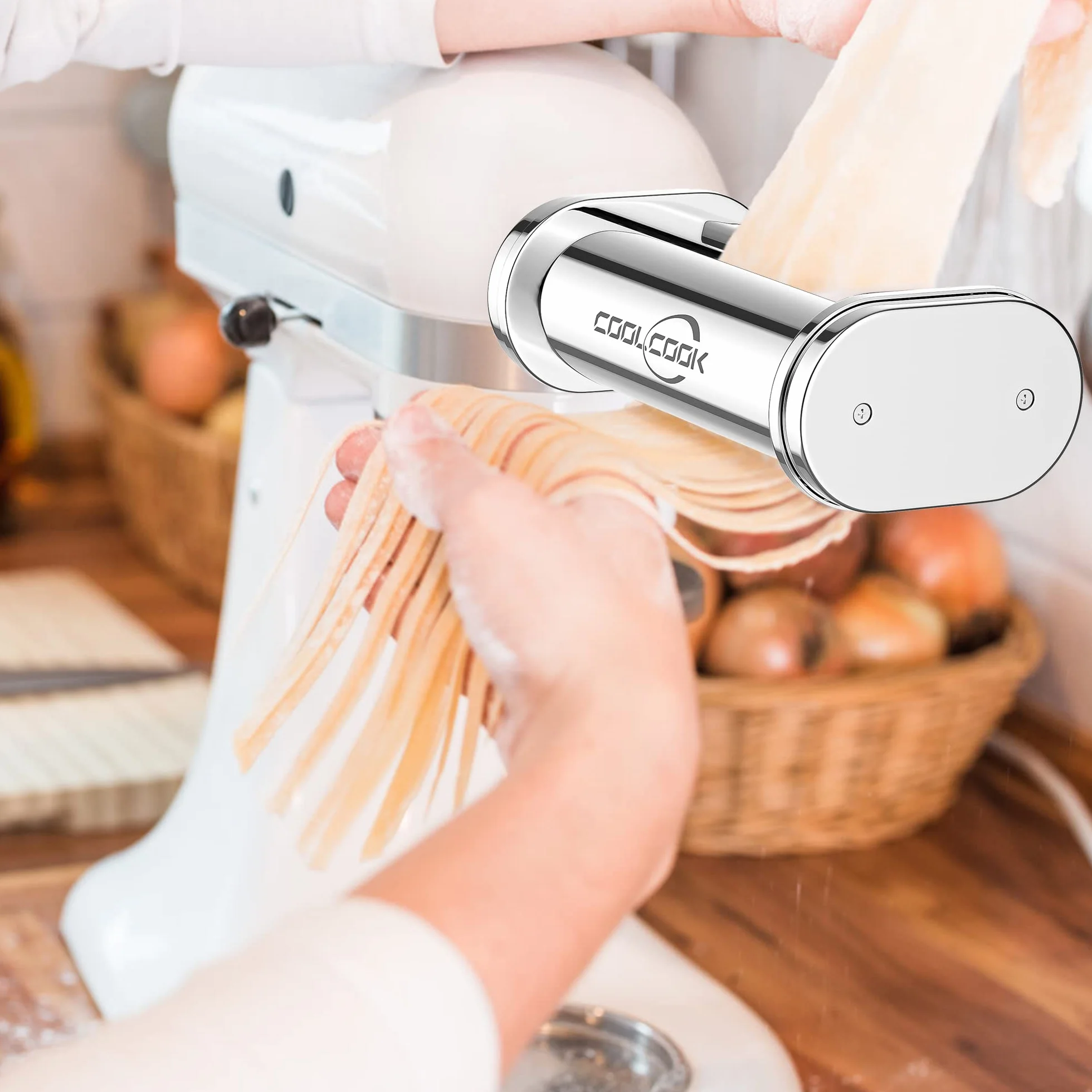 Kitchenaid Nasadka do Makaronu ze Stali Nierdzewnej, 3 Wałki, Zestaw Akcesoriów z Krajalnicą do Spaghetti