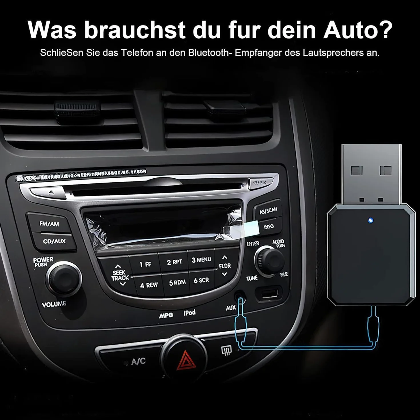 HENGBIRD Samochodowy odbiornik USB Bluetooth 5.1 z 3,5 mm AUX, interfejs USB Plug & Play, wbudowany mikrofon, Plug and Play, podwójne połączenie, nadaje się do samochodów / PC/TV/głośników