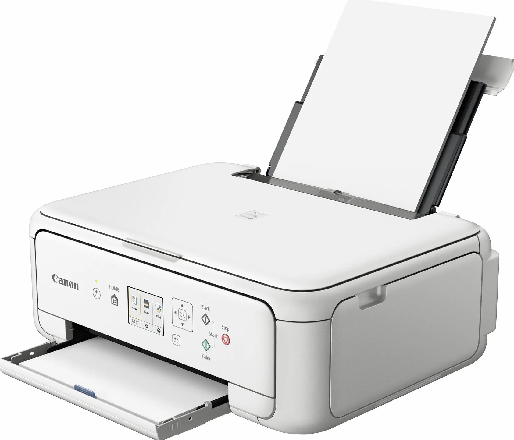Canon PIXMA TS5151 drukarka atramentowa, urządzenie wielofunkcyjne DIN A4 (skaner, kopiarka, kolorowy wyświetlacz, 4800 x 1200 dpi, USB, Wi-Fi, druk dwustronny, 2 podajniki papieru), biała