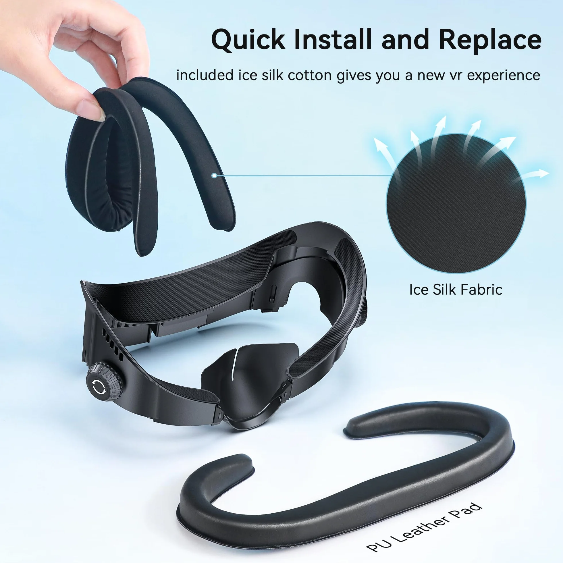 AMVR FC4 Ulepszona nakładka na twarz interfejs twarzy kompatybilna z akcesoriami Meta/Oculus Quest 3, z regulowaną pokrętłem, z poduszką na twarz z PU i oddychającą bawełną z lodowego jedwabiu (lepsza