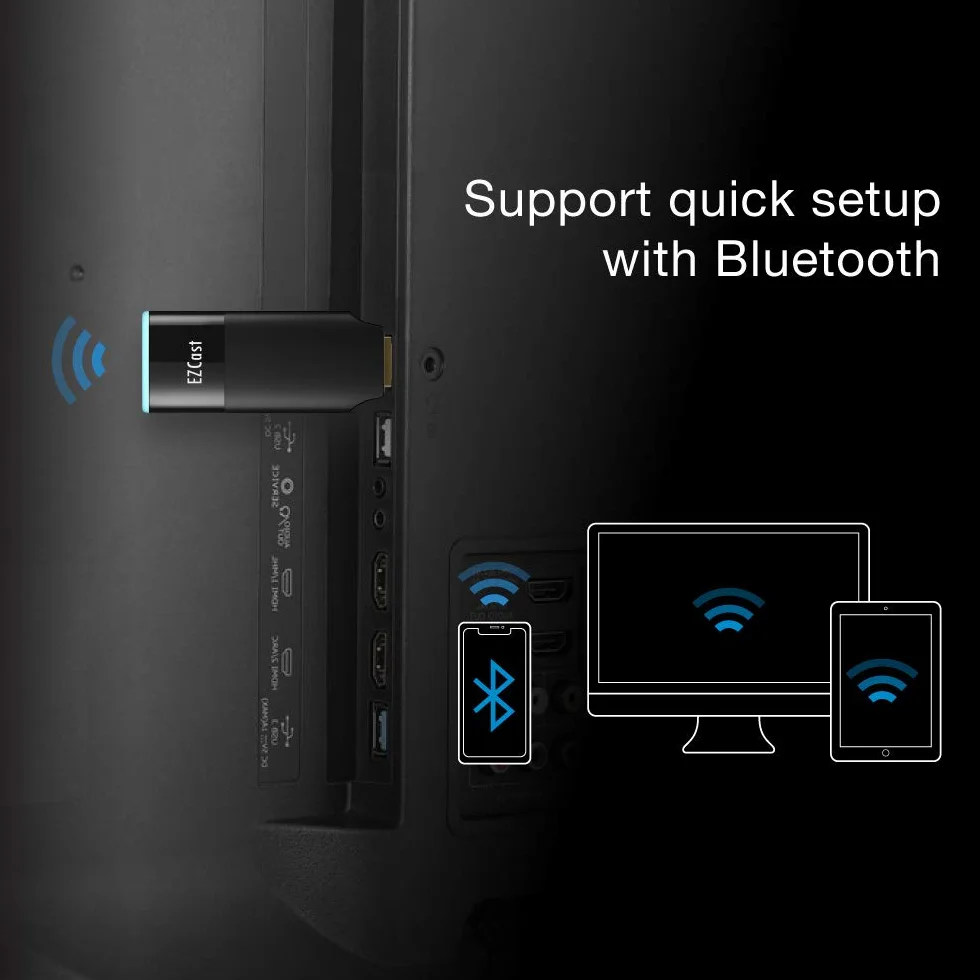 Lustro TV EZCast 2, bezprzewodowy odbiornik Wi-Fi, kompatybilny z WiFi 2,4/5 GHz, kompatybilny z Androidem, iOS, Windows, MacOS, DLNA, Miracast, Airplay