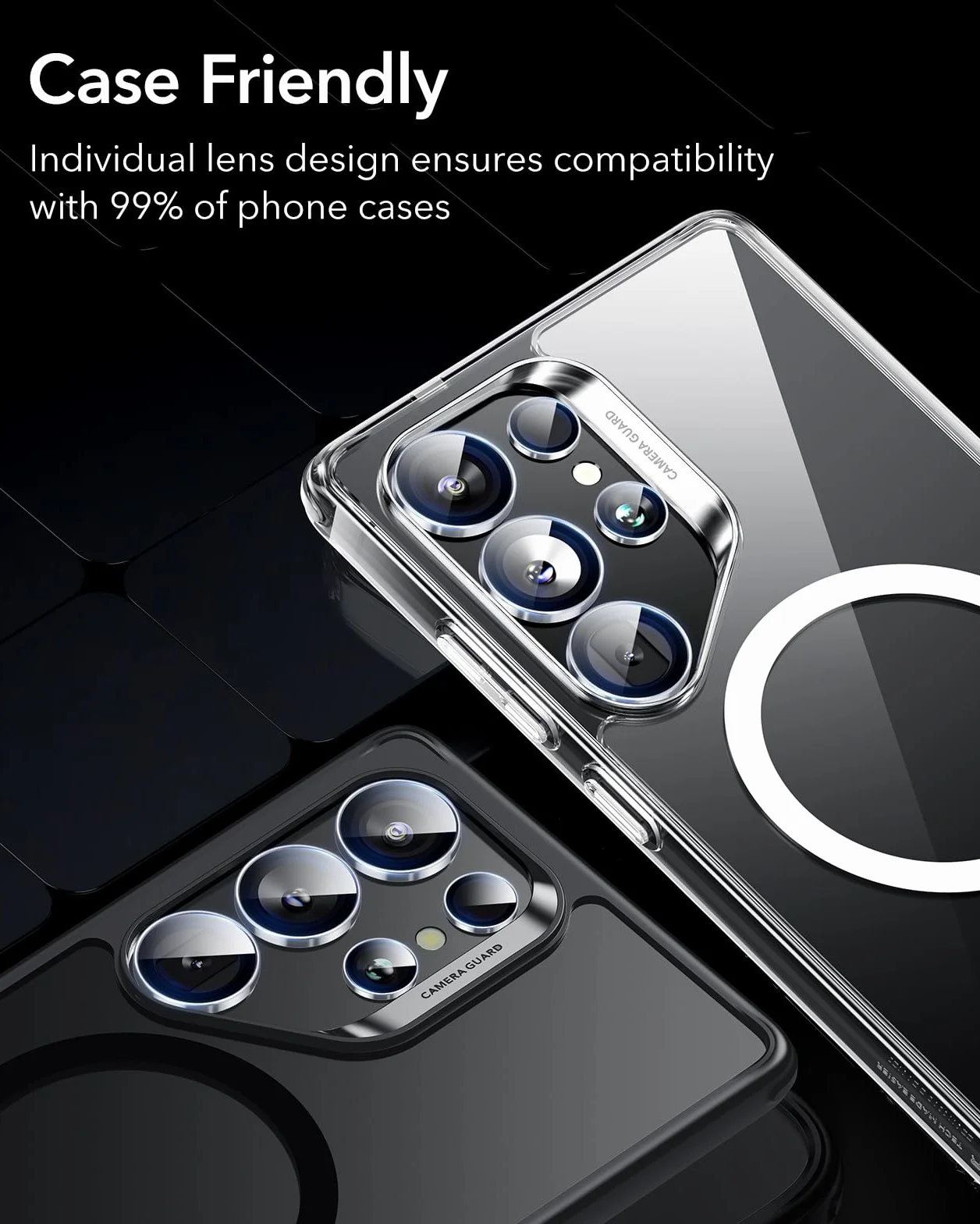 ESR Osłona aparatu Samsung Galaxy S25 Ultra, indywidualna folia ochronna, odporna na zarysowania, cienkie szkło hartowane z aluminiową krawędzią, Galaxy S25 Ultra, przyjazna dla obudowy, 1 zestaw