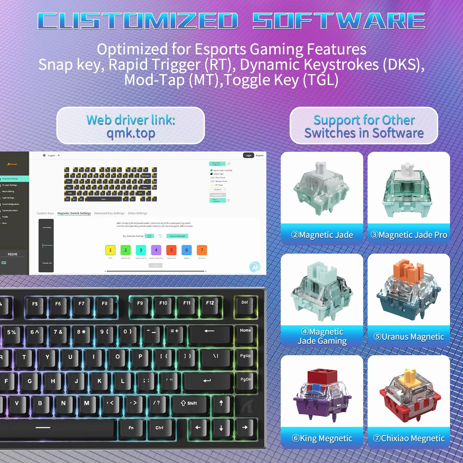 ATTACK SHARK R82 HE Przewodowa Klawiatura Gamingowa 75%, z Kablem LED C01ULTRA, Przełączniki Magnetyczne, 8000Hz, Ultra-Dokładna RT 0,005mm, RGB, 5-warstwowa Izolacja Dźwięku(Czarny)