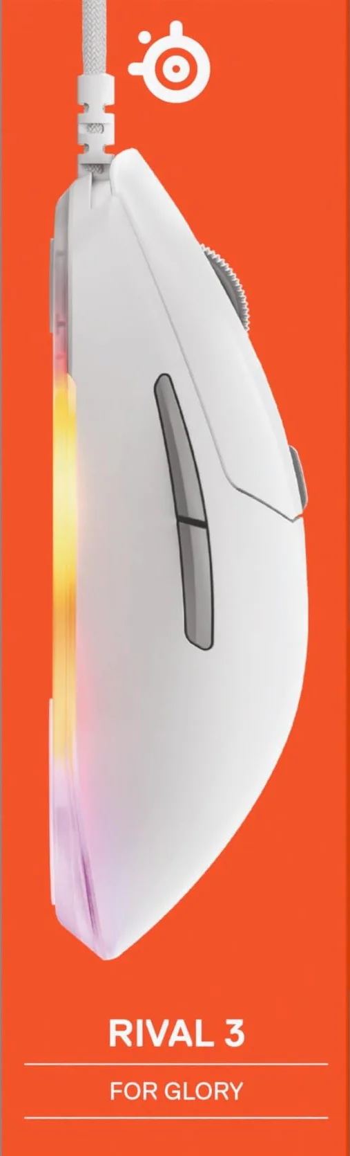 SteelSeries mysz do gier Rival 3 Gen 2 – Sensor optyczny TrueMove Core 8500 DPI – Wytrzymałość do 60 milionów kliknięć – Niskie opóźnienie kliknięć –Niska waga 77 g – Ślizgacze 100% PTFE – RGB -Biała