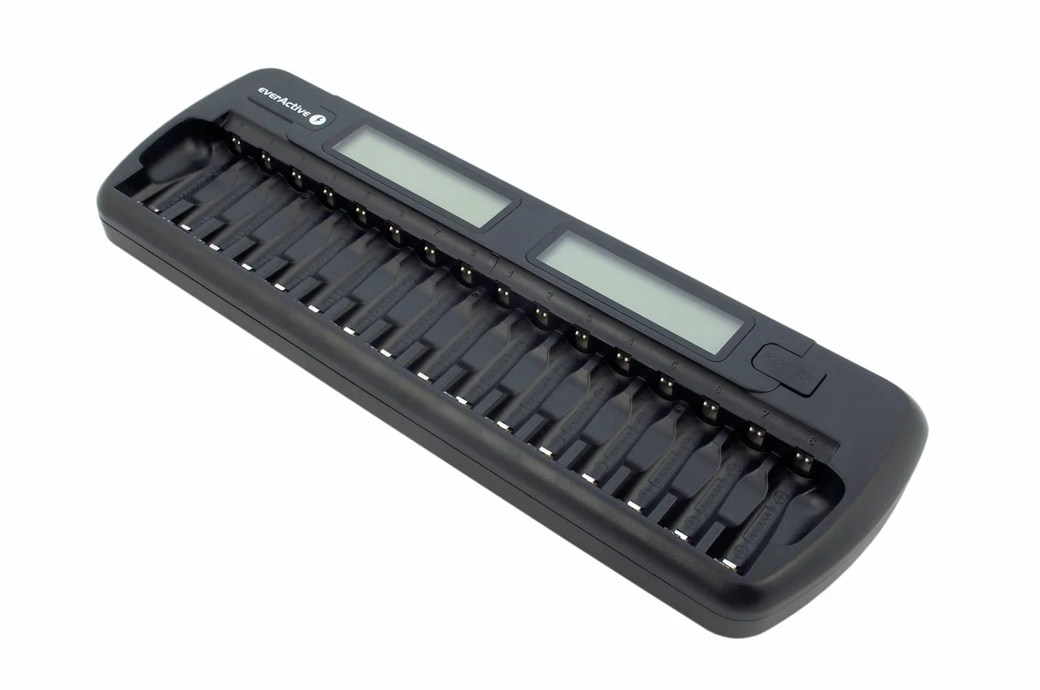 everActive Ładowarka do 16 akumulatorów AAA AA, szybkie ładowanie – 4 godziny zestaw akumulatorów, wyświetlacz LCD, tryb odświeżania, adapter samochodowy, model: NC-1600
