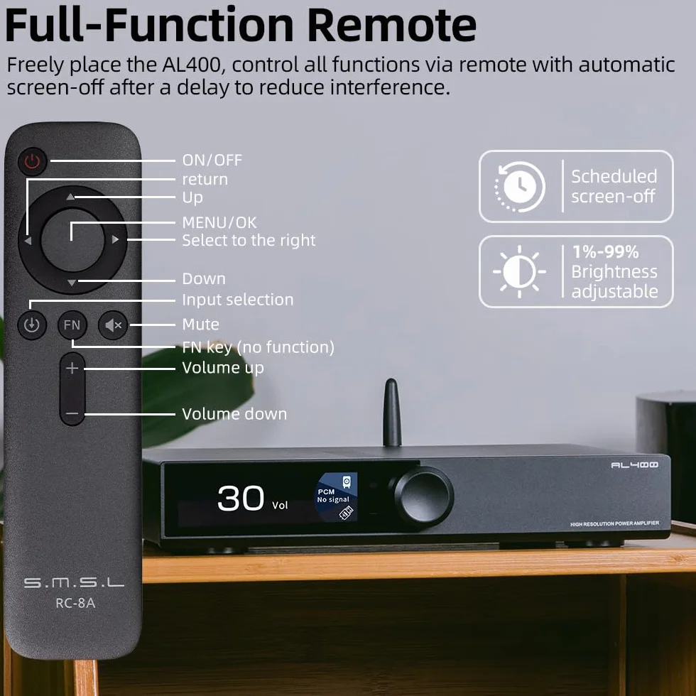 SMSL AL400 All-in-One Dekoder Hi-Fi, przedwzmacniacz, gramofon, wzmacniacz mocy TPA3255 amp i układ dac CS43141, Full MQA, MM i MC Cartridge HDMI (eARC), do telewizora, kina domowego, subwoofera