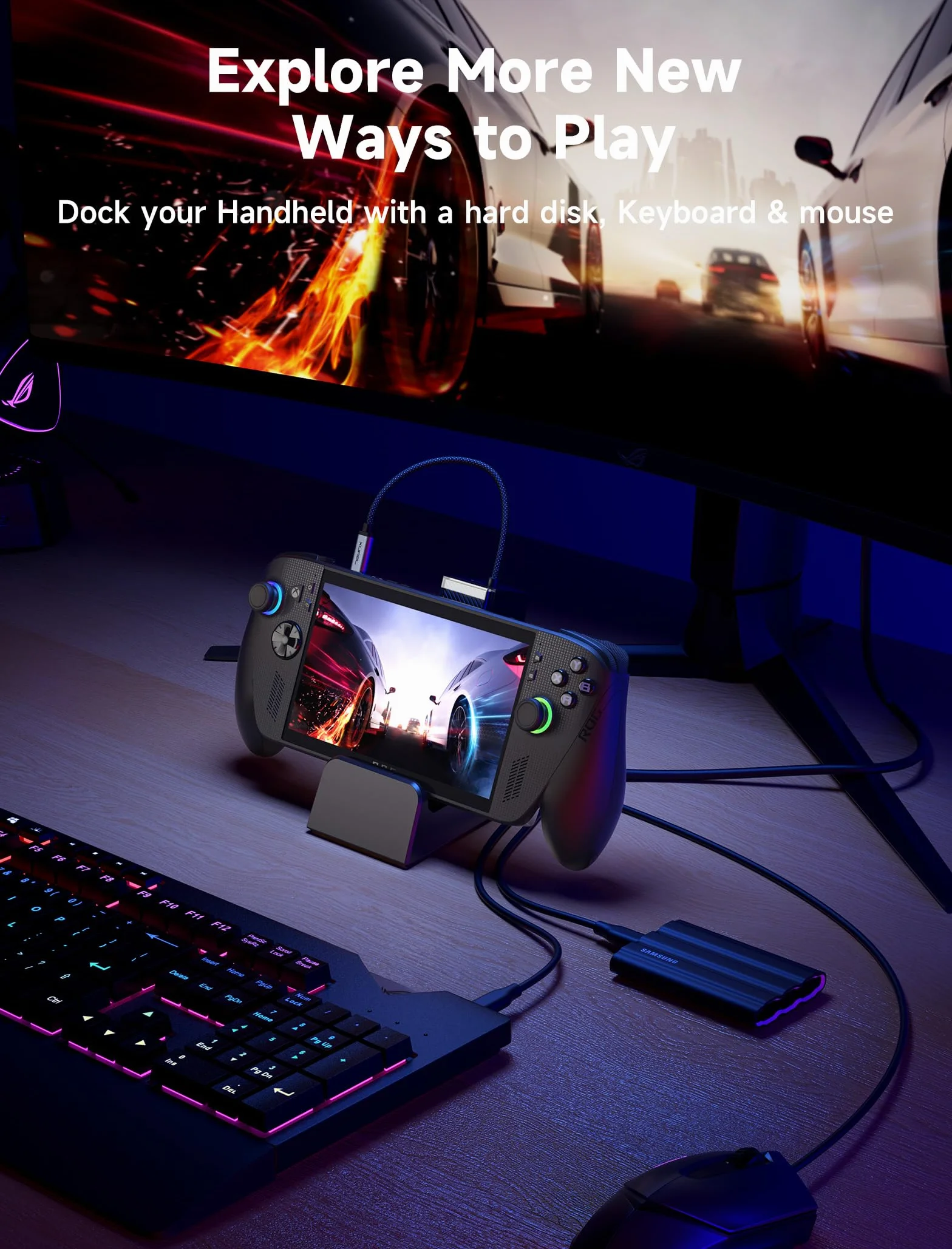 JSAUX Stacja dokująca kompatybilny z ROG Xbox Ally X (2025)/ROG Ally X/ROG Ally/Steam Deck/Legion Go S, 6 w 1 Dock z HDMI 4K@120Hz, Gigabit Ethernet, USB A i USB C 3.2 Gen 1, ładowanie PD 100W-HB0609
