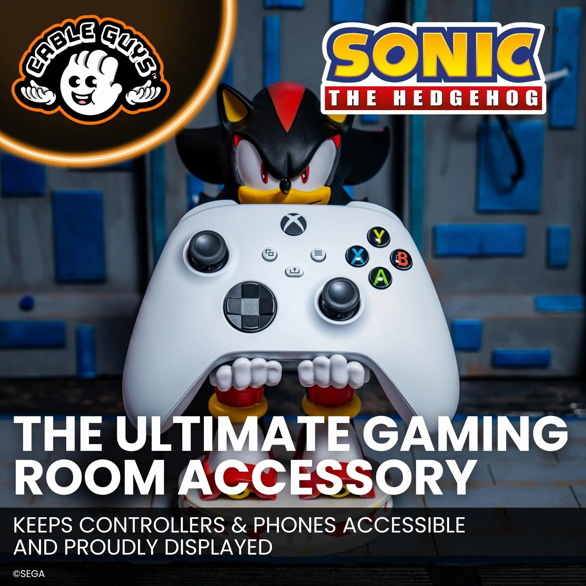 Cable Guys - SEGA: Shadow Gaming Accessories Holder & Phone Holder for Most Controller (Xbox, Play Station, Nintendo Switch) & Phone