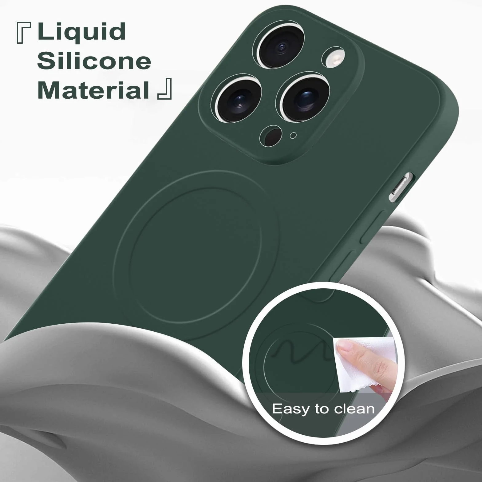 Coiwxmoi Magnetyczne etui do iPhone 16 Pro ze sznurkiem na kołnierz, etui kompatybilne z MagSafe, etui z płynnym silikonem z regulowaną smyczą, zielone