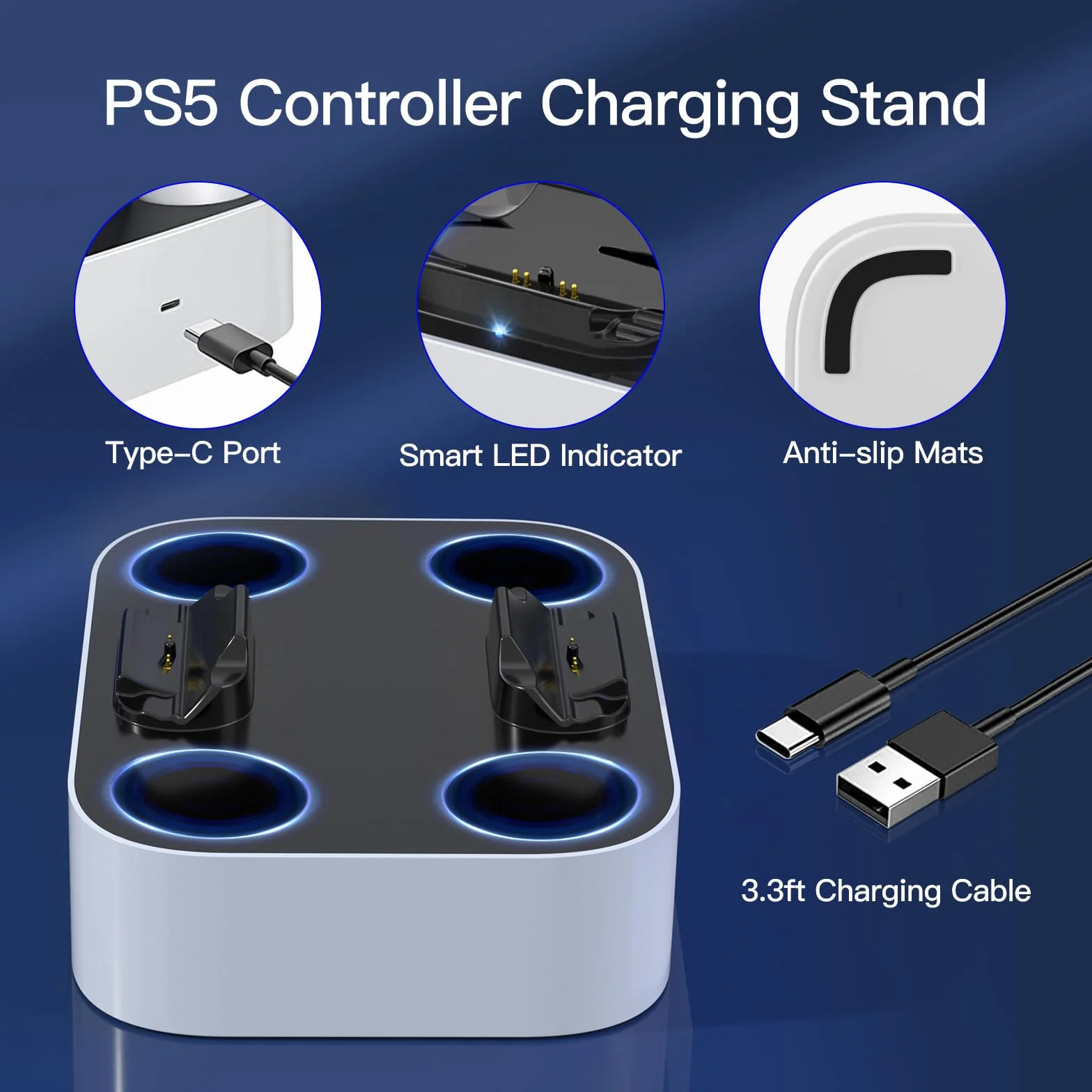 NEWDERY PS5 Kontroler Stacja ładująca Stacja ładująca Szybka ładowarka Kontrolery PlayStadion 5 Podwójny czujnik z diodami LED/Szybkie ładowanie/Ładowarka z potrójną ochroną