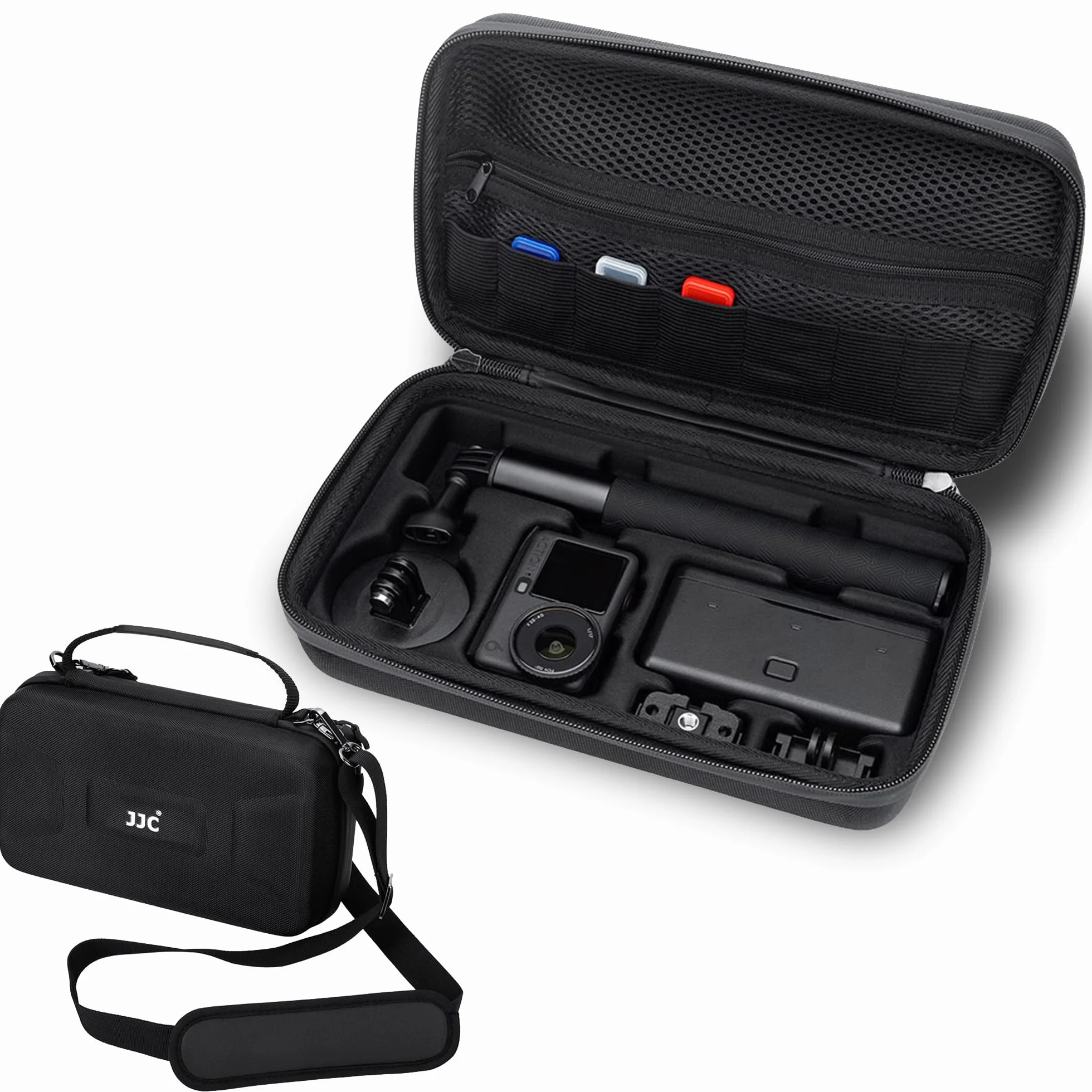 JJC Osmo Action 6 torba z paskiem na ramię, walizka Eva dla DJI Osmo Action 6/5 Pro/4/3 z etui na 3 karty Micro SD, wodoodporna torba na kamerę Action6 Rozszerzona Essential Standard Combo Bag Torba