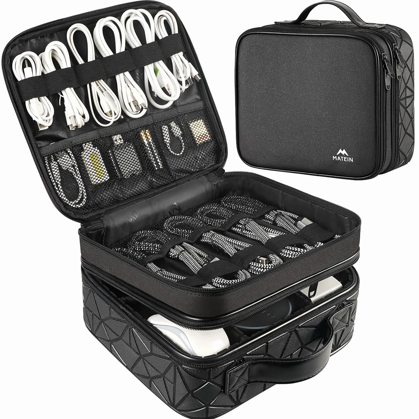 MATEIN Torba z organizerem kabli, 2-warstwowa podróżna torba na elektronikę, wodoodporna, odporna na uderzenia, podróżna torba z organizerem na kabel USB, powerbank, mysz, czarnyÓ