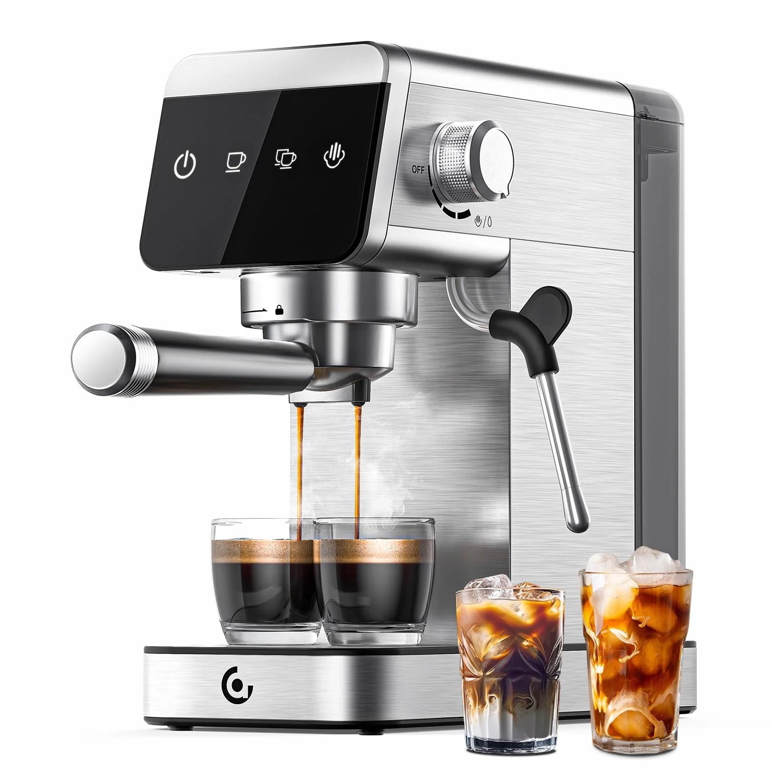 AMZCHEF Ekspres do kawy 20 bar z wyświetlaczem LED, Home 2 w 1, ze zdejmowanym zbiornikiem o pojemności 1,2 l, do domu, na prezent, kompaktowa maszyna do latte ze stali nierdzewnej, 1350 W